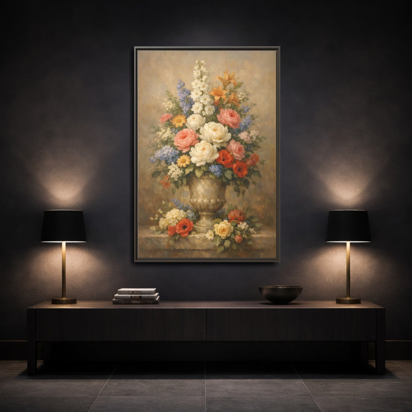 Mockup 2. Floral Flower Bouquet Vintage Floral Bouquet shown as stretched canvas wall art