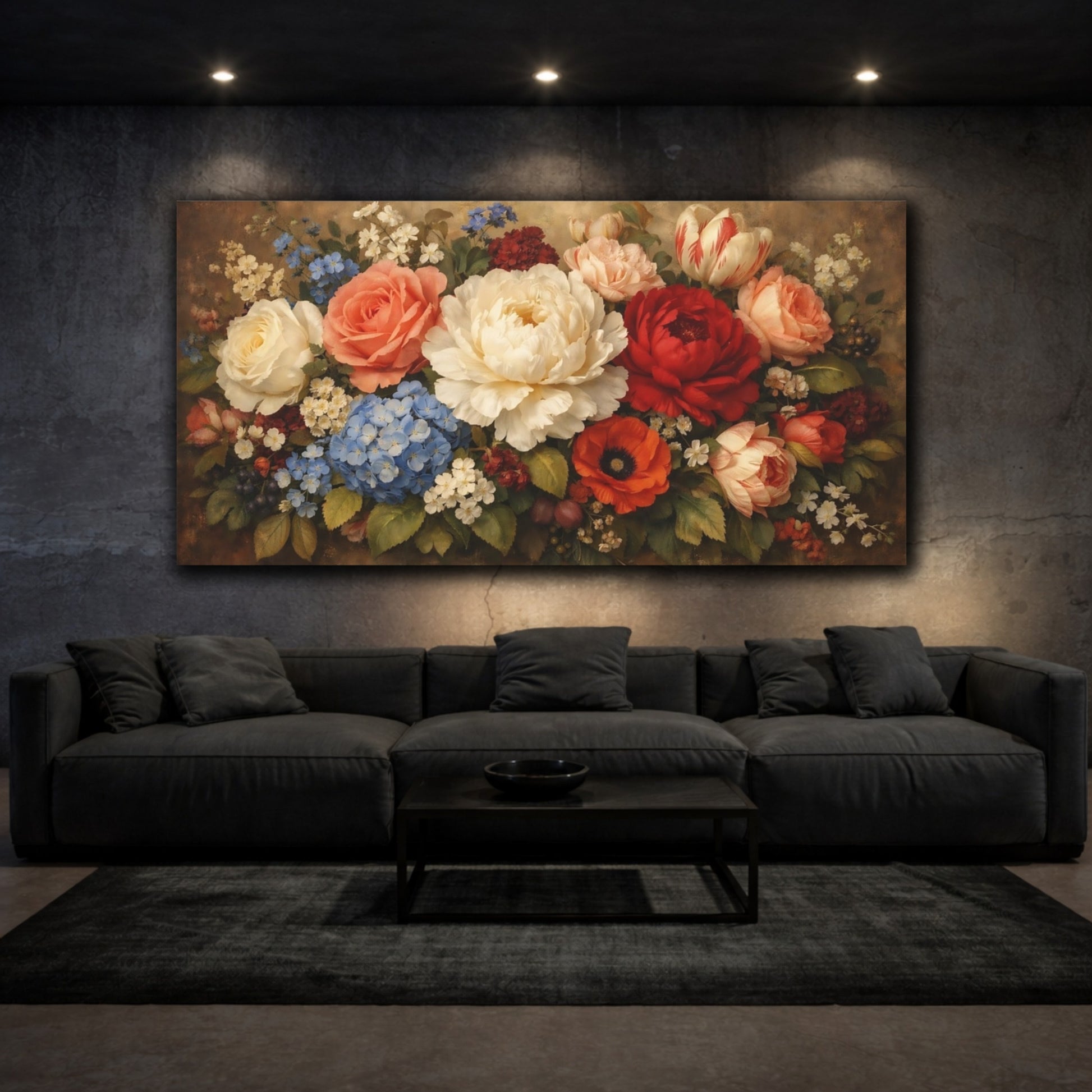 Mockup 2. Floral Flower Bouquet Vintage Floral Bouquet shown as stretched canvas wall art
