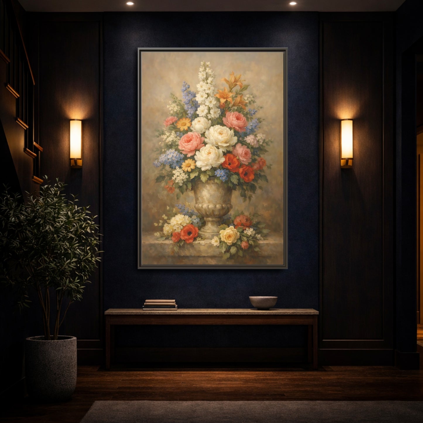 Mockup 3. Floral Flower Bouquet Vintage Floral Bouquet shown as stretched canvas wall art