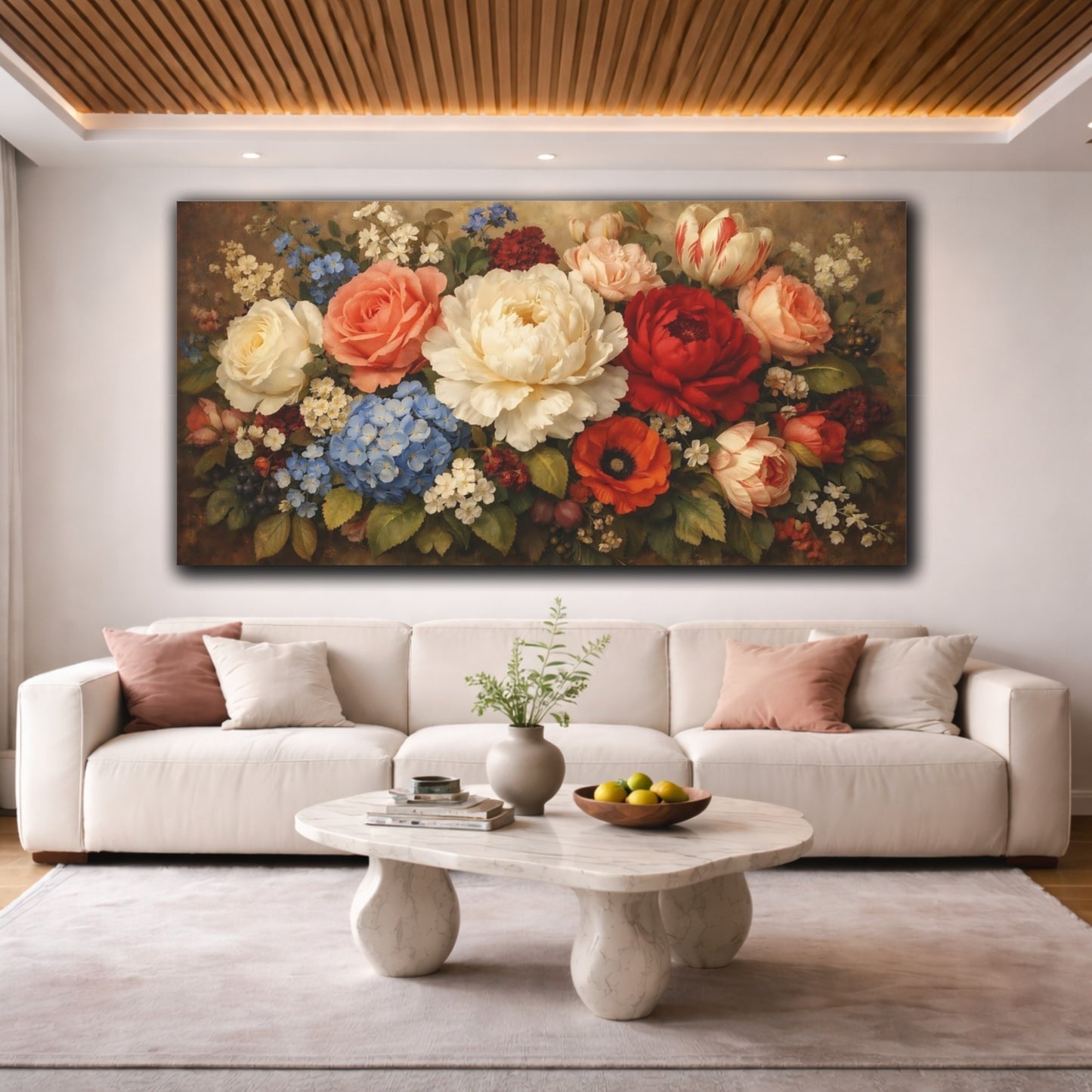 Mockup 3. Floral Flower Bouquet Vintage Floral Bouquet shown as stretched canvas wall art