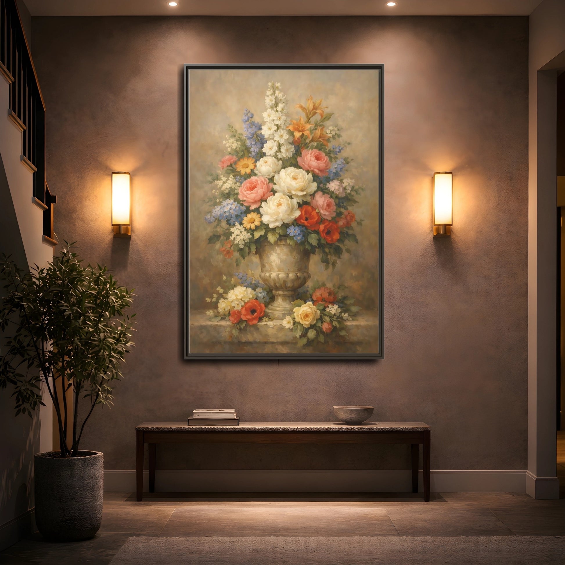 Mockup 4. Floral Flower Bouquet Vintage Floral Bouquet shown as stretched canvas wall art