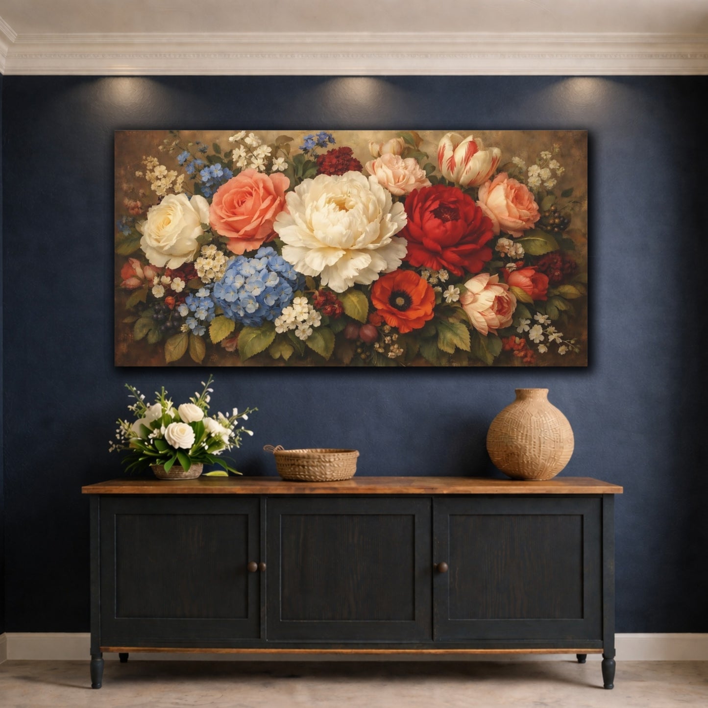 Mockup 4. Floral Flower Bouquet Vintage Floral Bouquet shown as stretched canvas wall art