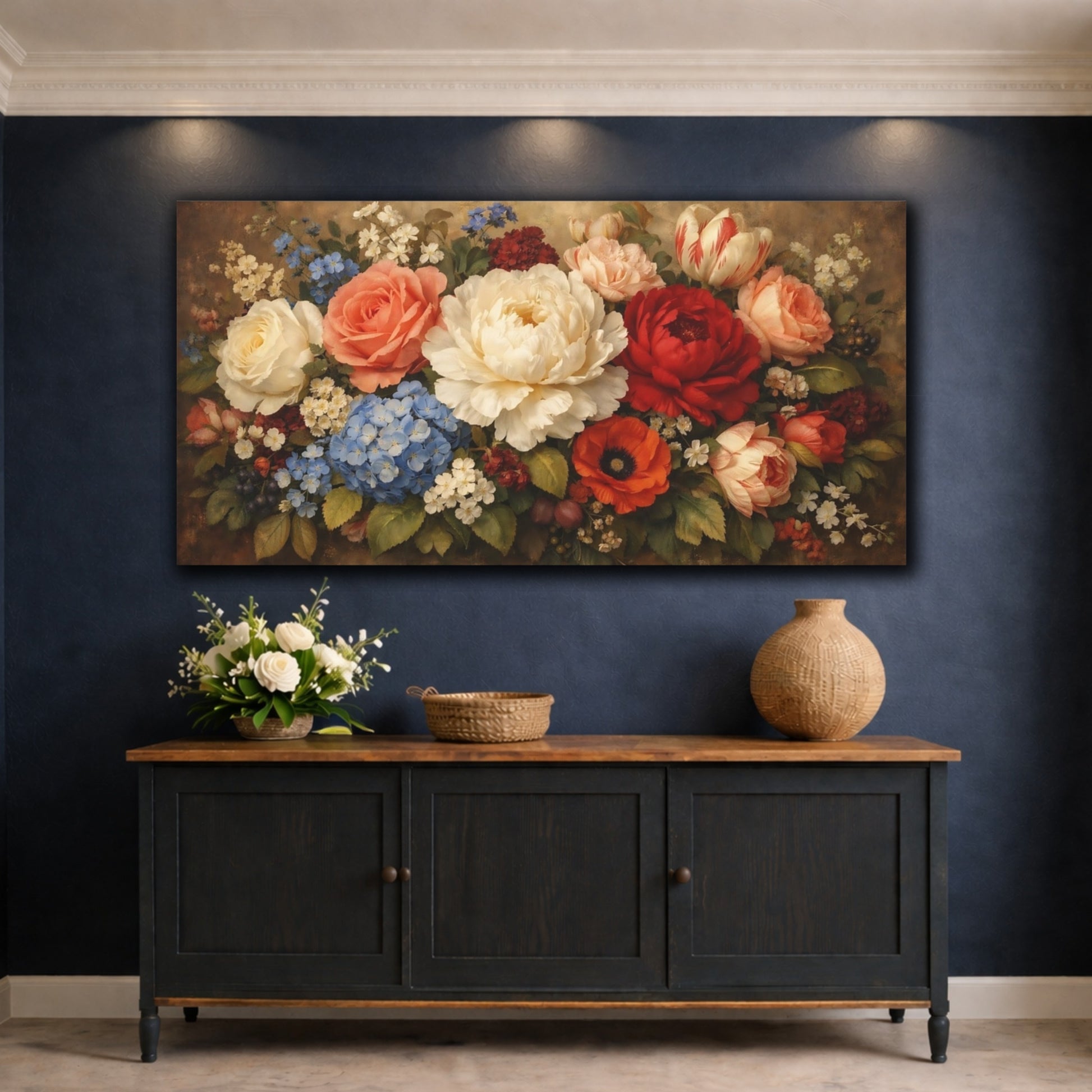 Mockup 4. Floral Flower Bouquet Vintage Floral Bouquet shown as stretched canvas wall art