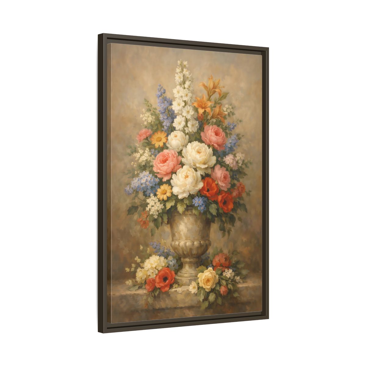 Side Mockup 12. Floral Flower Bouquet Vintage Floral Bouquet shown as stretched canvas wall art