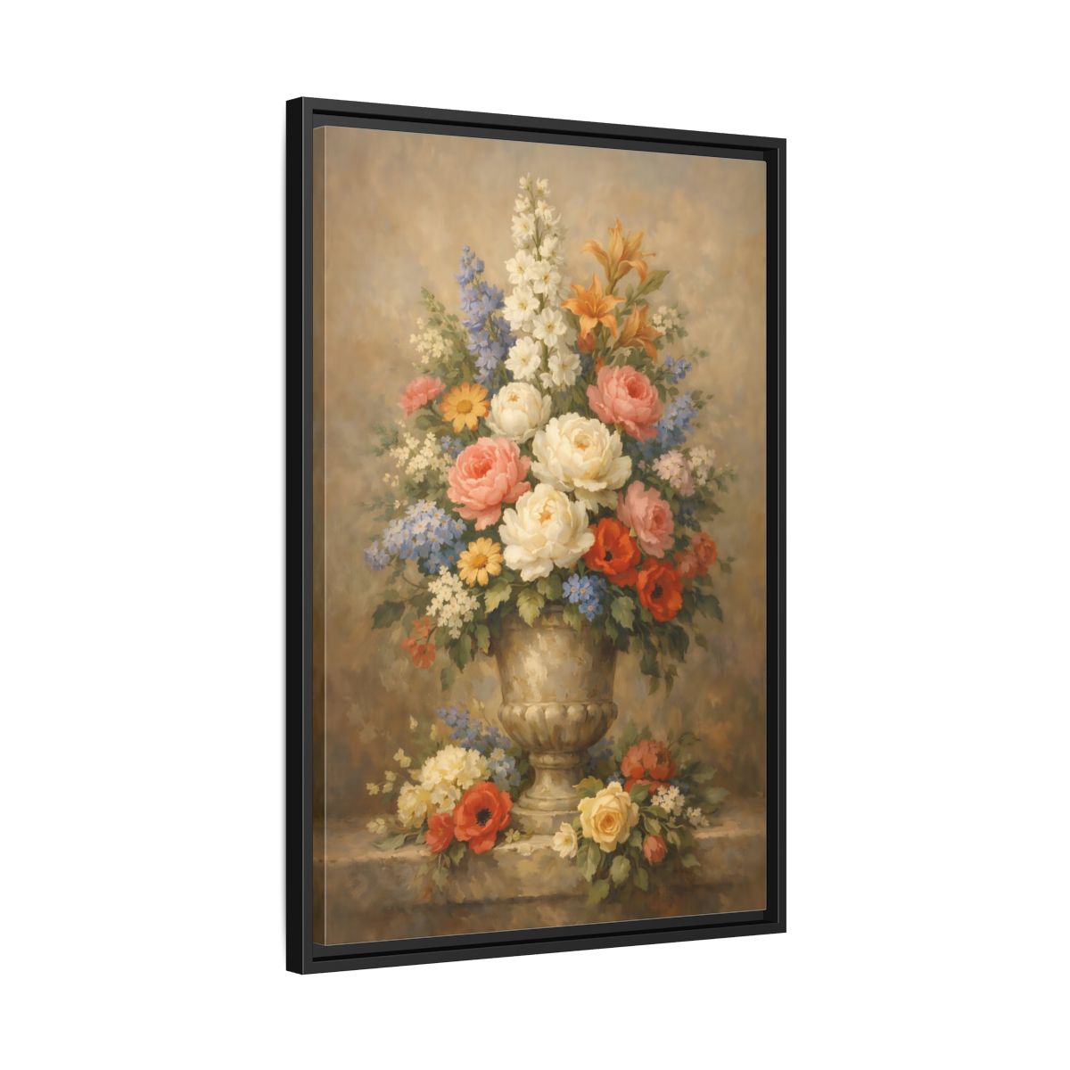 Side Mockup 14. Floral Flower Bouquet Vintage Floral Bouquet shown as stretched canvas wall art