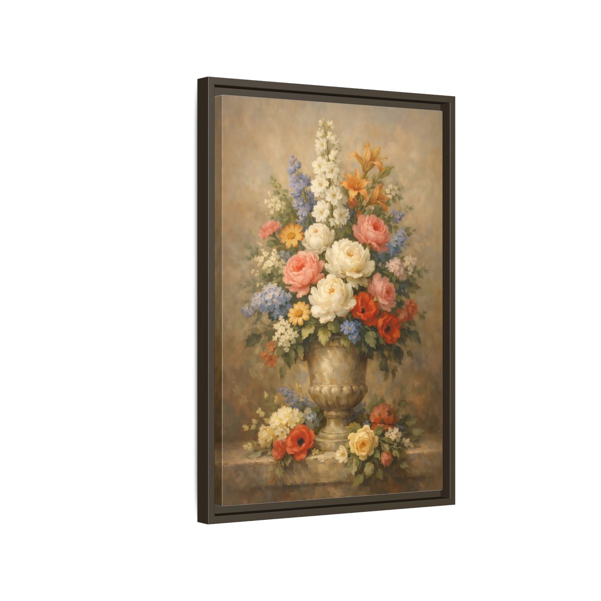 Side Mockup 2. Floral Flower Bouquet Vintage Floral Bouquet shown as stretched canvas wall art