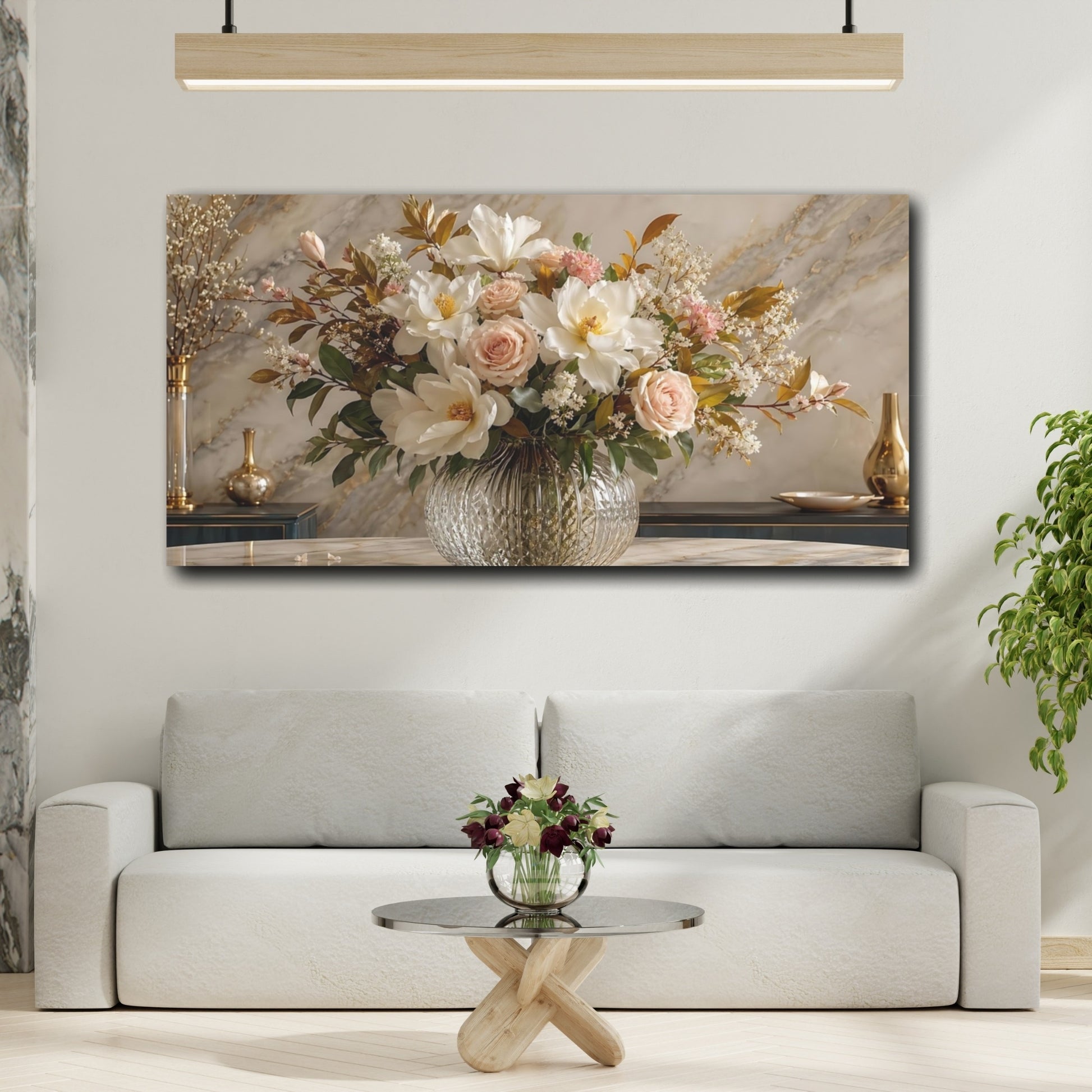 Mockup 4. Floral Flower Bouquet White Pink Gold Floral shown as stretched canvas wall art