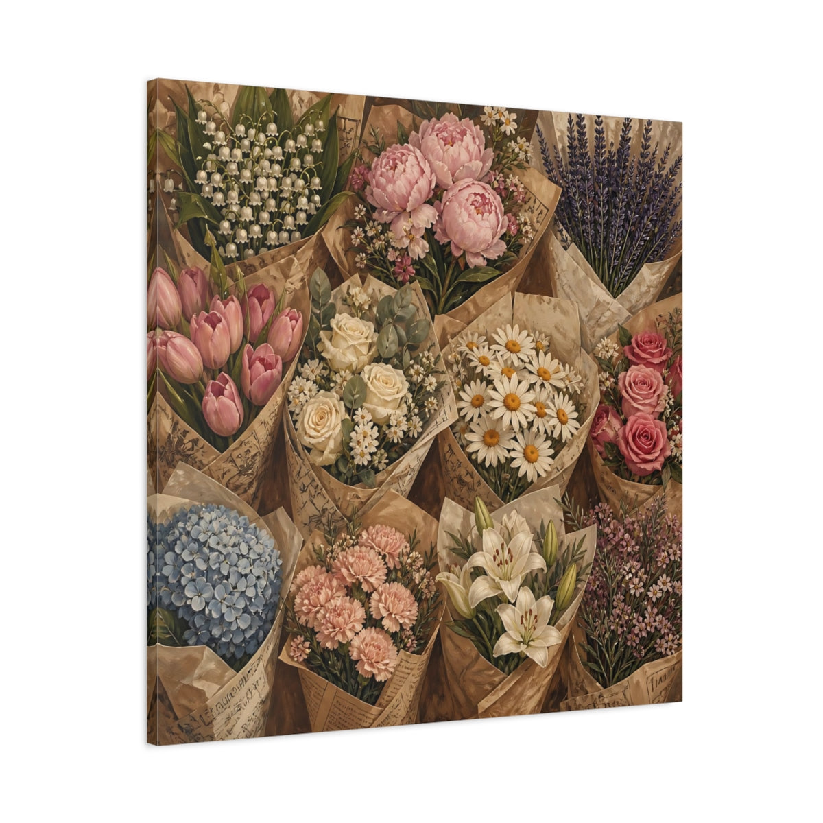 Main Mockup. Floral Flower Bouquets Vintage Flower Market shown as stretched canvas wall art