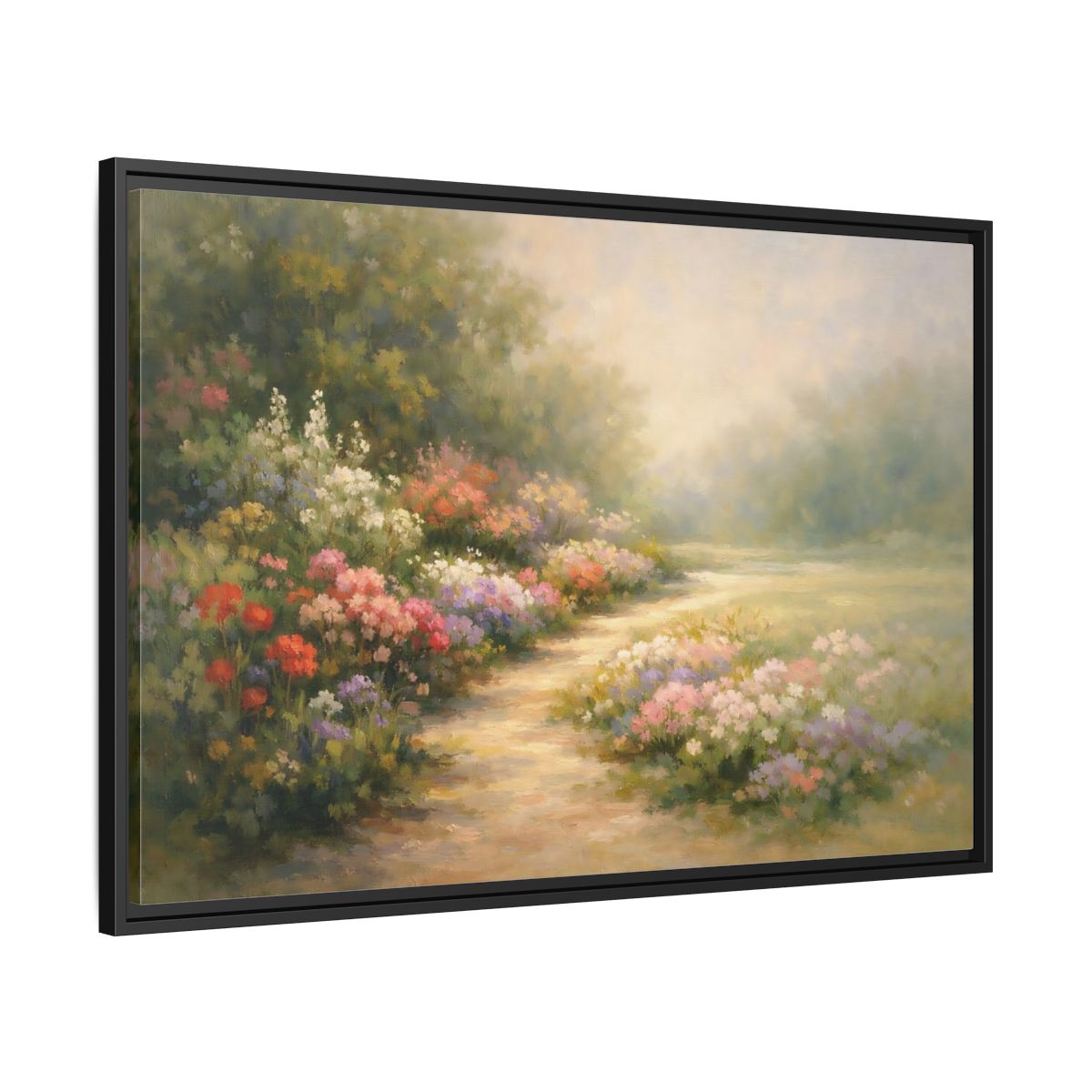 Side Mockup 13. Floral Flower Garden Pastel Garden shown as stretched canvas wall art