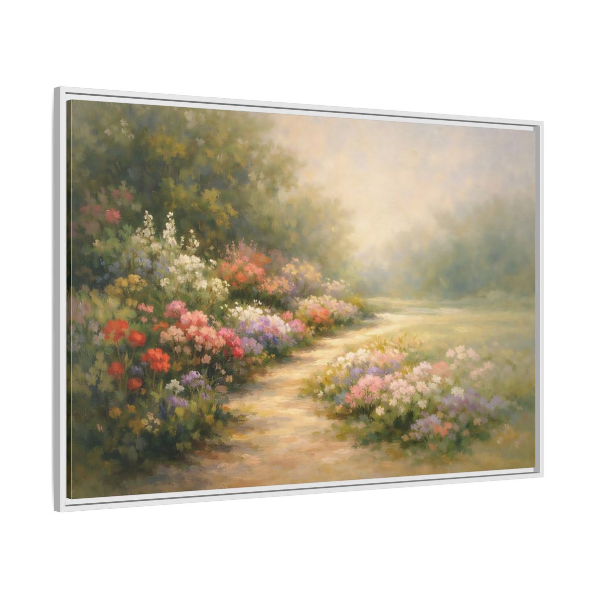 Side Mockup 7. Floral Flower Garden Pastel Garden shown as stretched canvas wall art