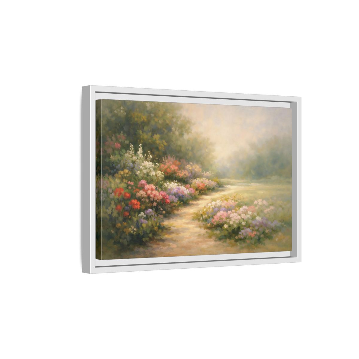 Side Mockup 4. Floral Flower Garden Pastel Garden shown as stretched canvas wall art