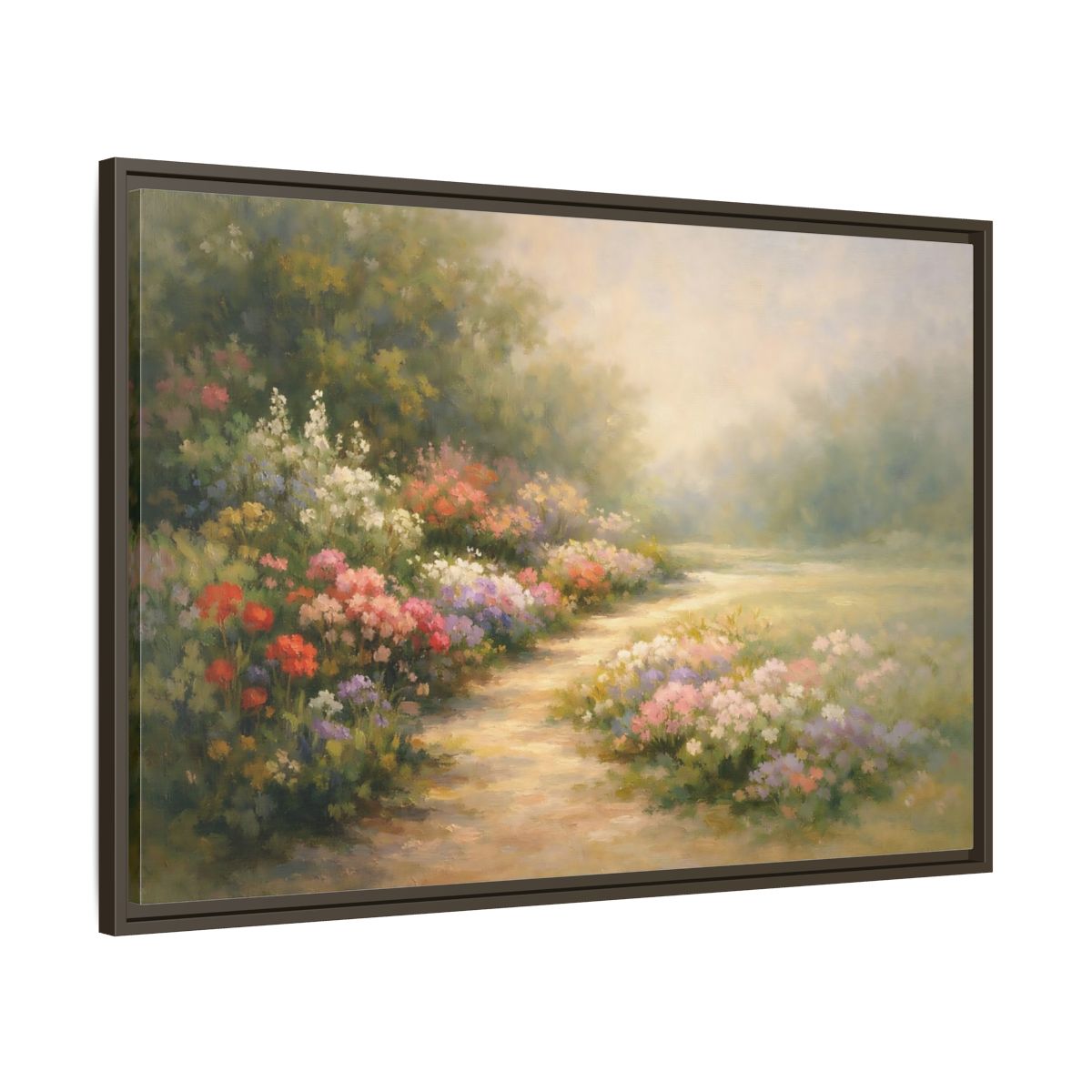 Side Mockup 9. Floral Flower Garden Pastel Garden shown as stretched canvas wall art