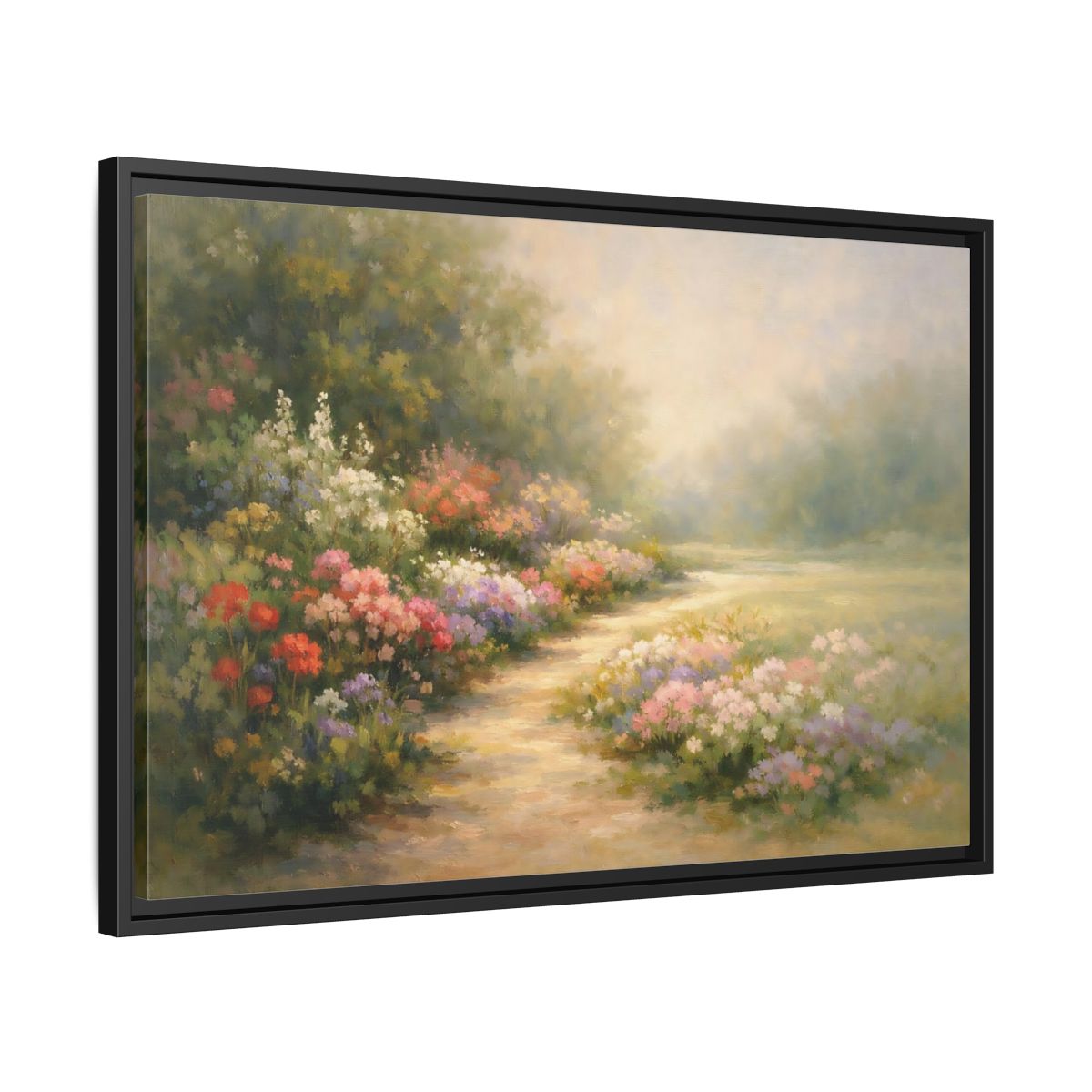 Side Mockup 14. Floral Flower Garden Pastel Garden shown as stretched canvas wall art