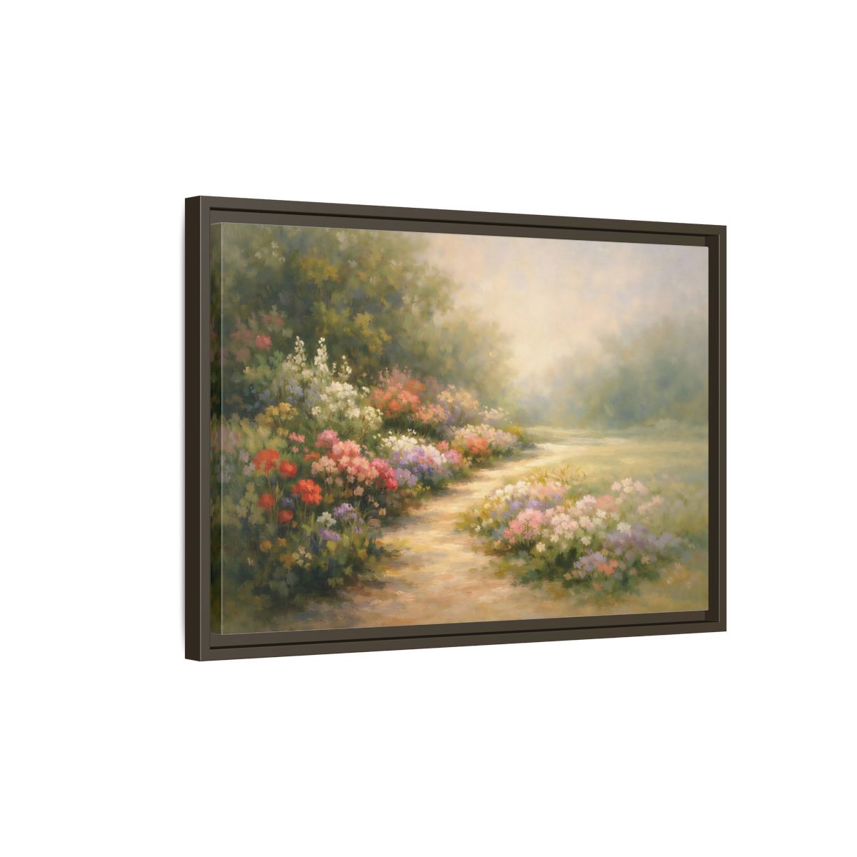 Side Mockup 2. Floral Flower Garden Pastel Garden shown as stretched canvas wall art