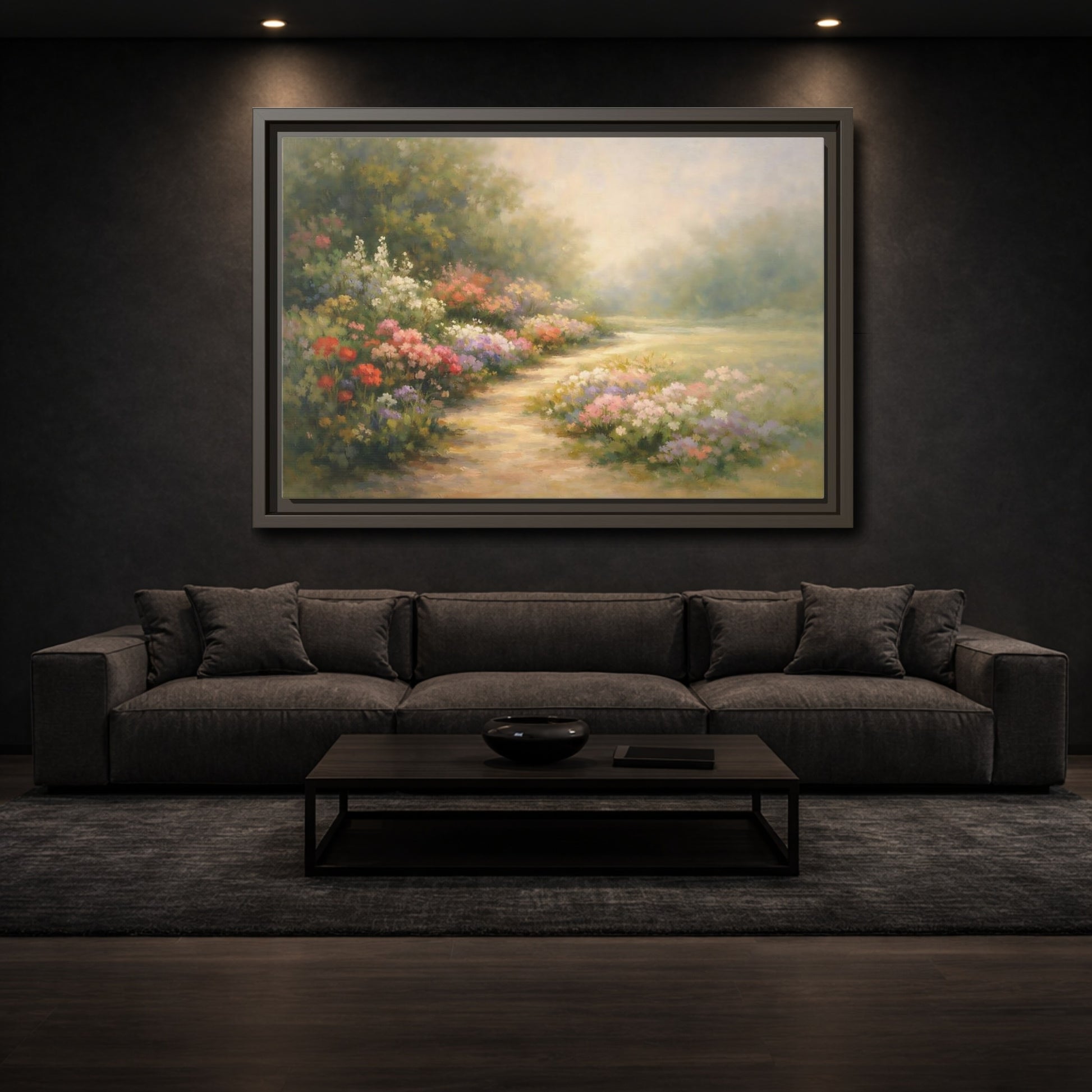 Mockup 2. Floral Flower Garden Pastel Garden shown as stretched canvas wall art