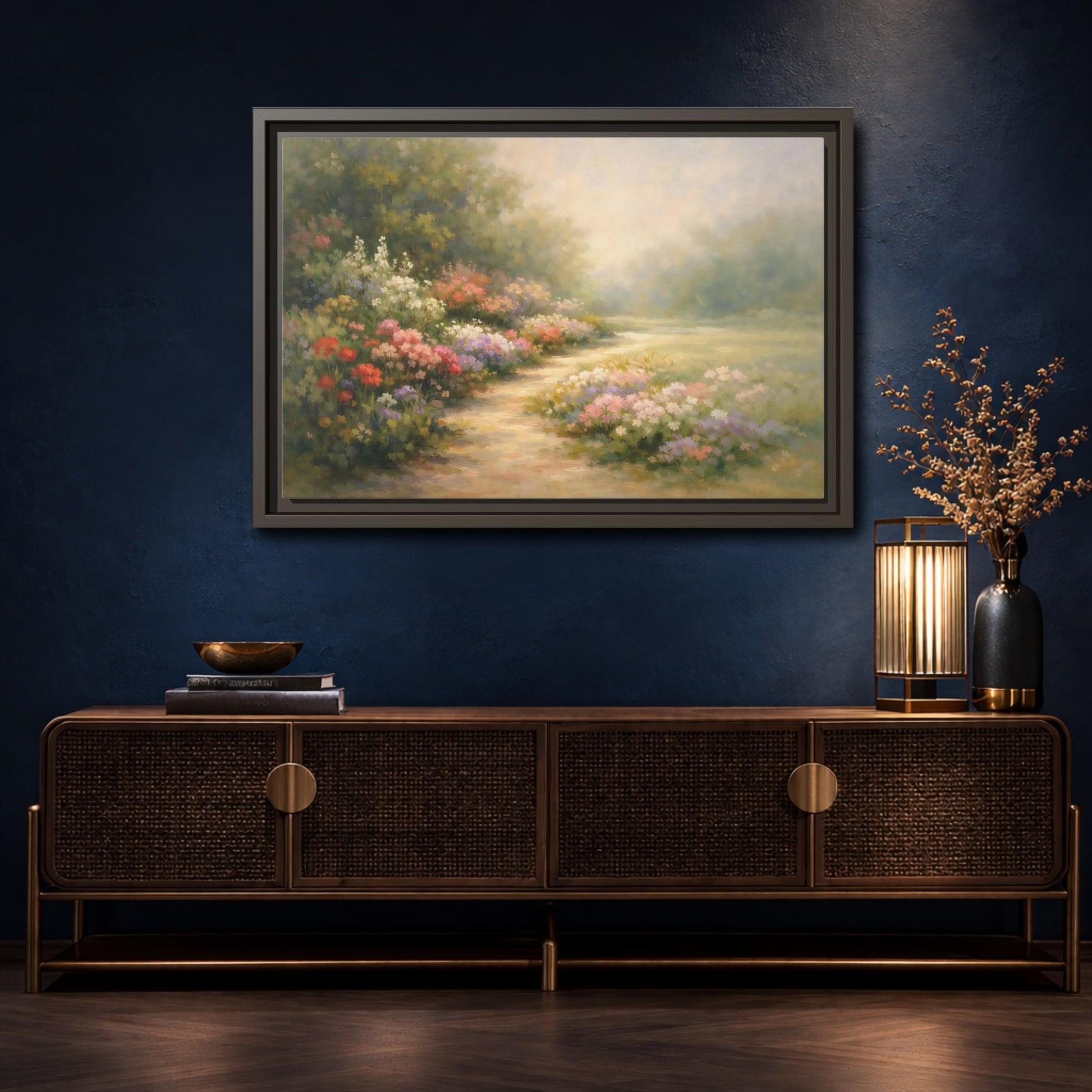 Mockup 4. Floral Flower Garden Pastel Garden shown as stretched canvas wall art