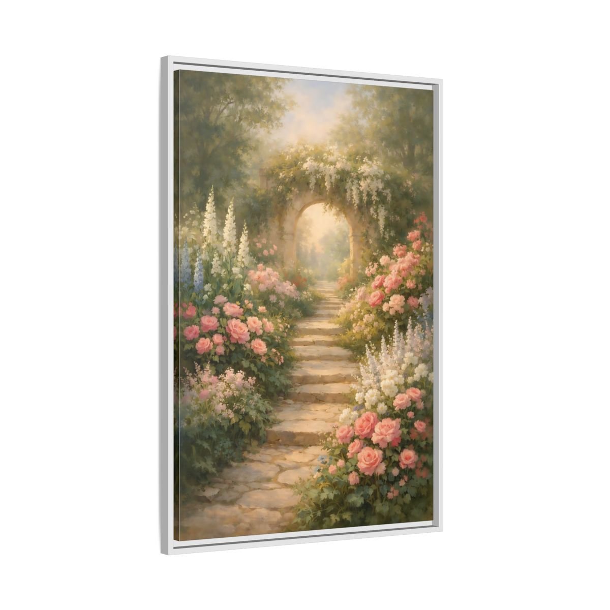 Floral Flower Garden Pink - Framed Canvas Wall Art Print - YesArtYes