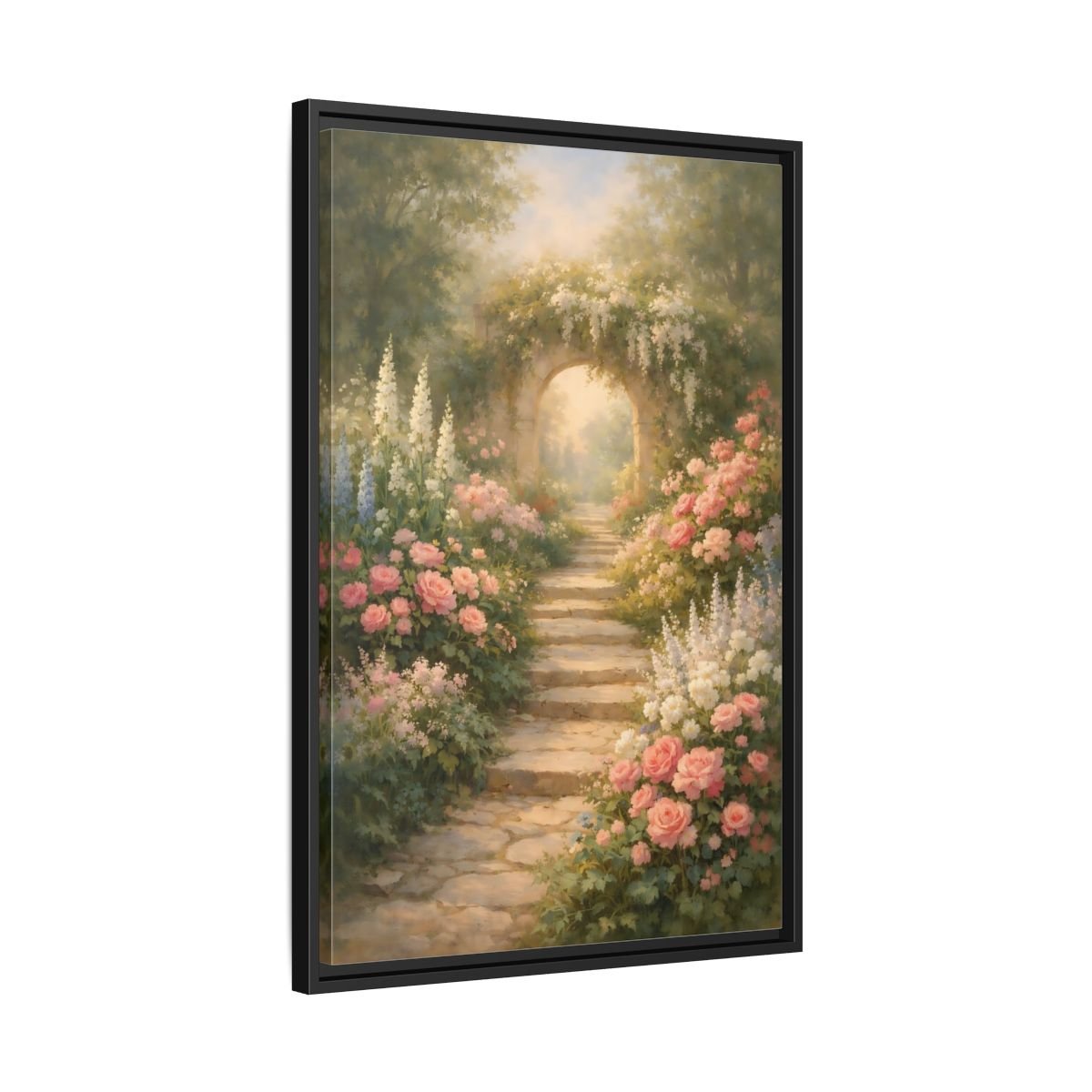 Floral Flower Garden Pink - Framed Canvas Wall Art Print - YesArtYes