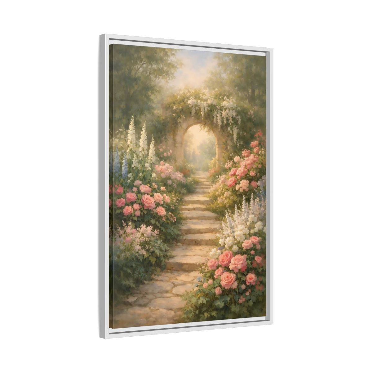 Floral Flower Garden Pink - Framed Canvas Wall Art Print - YesArtYes