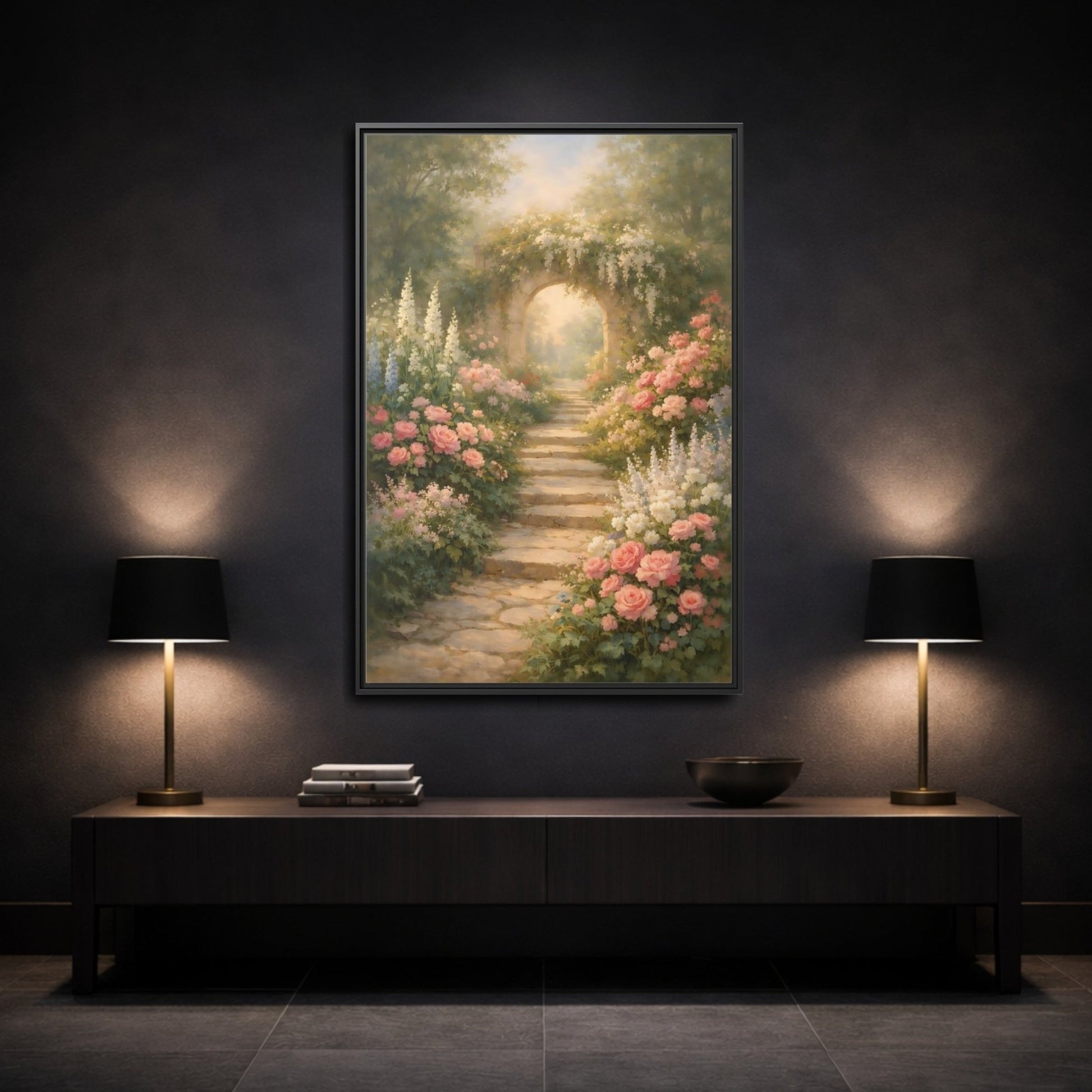 Floral Flower Garden Pink - Framed Canvas Wall Art Print - YesArtYes