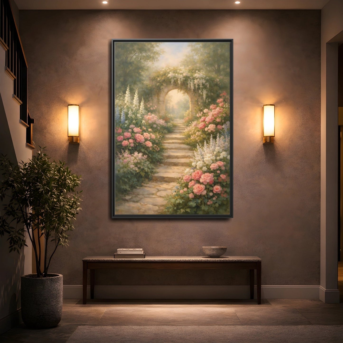 Floral Flower Garden Pink - Framed Canvas Wall Art Print - YesArtYes