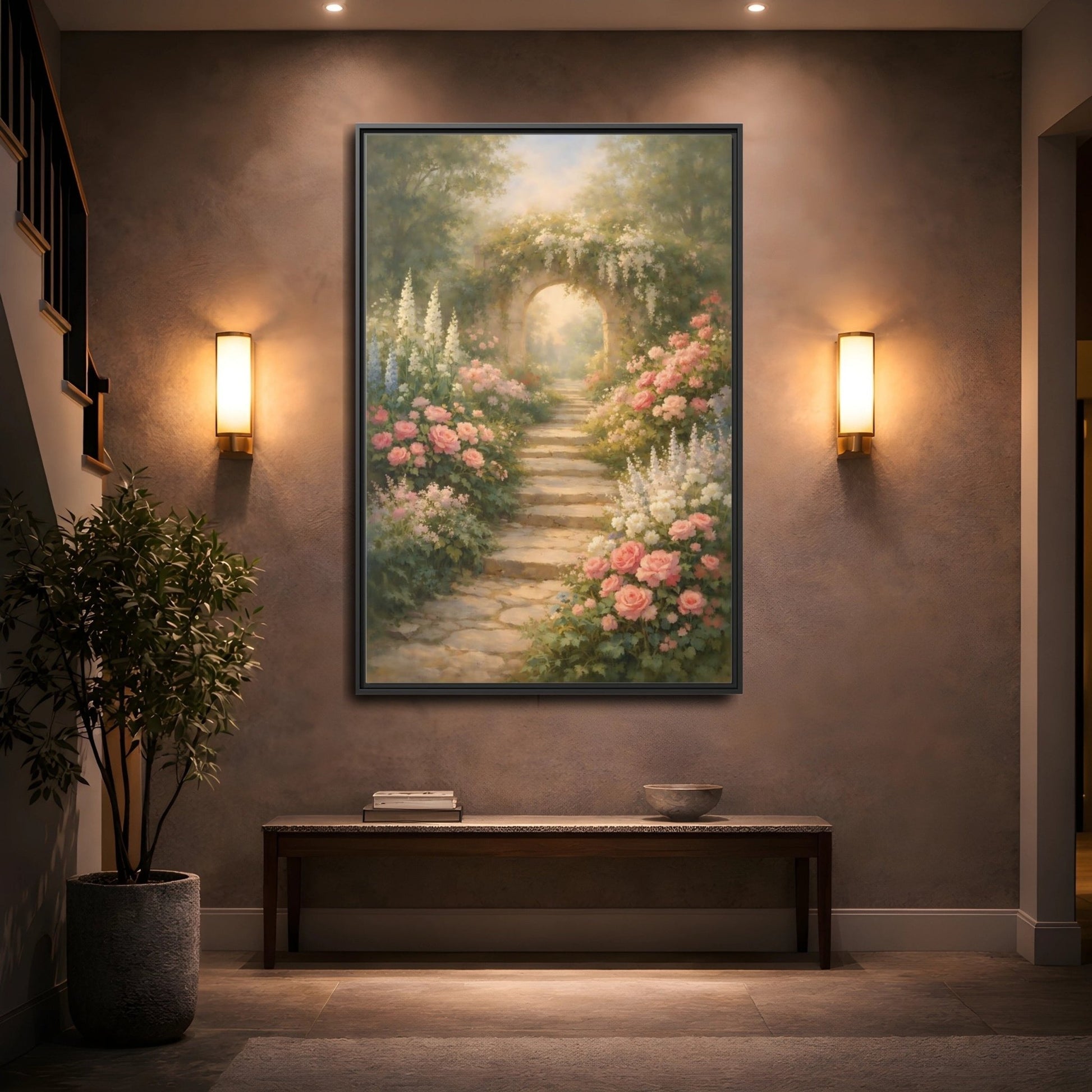 Floral Flower Garden Pink - Framed Canvas Wall Art Print - YesArtYes