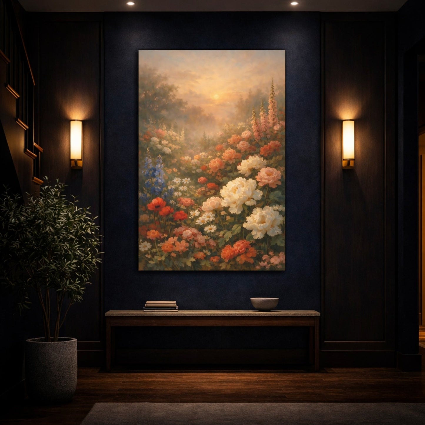 Floral Flower Garden Warm - Canvas Wall Art Print - YesArtYes
