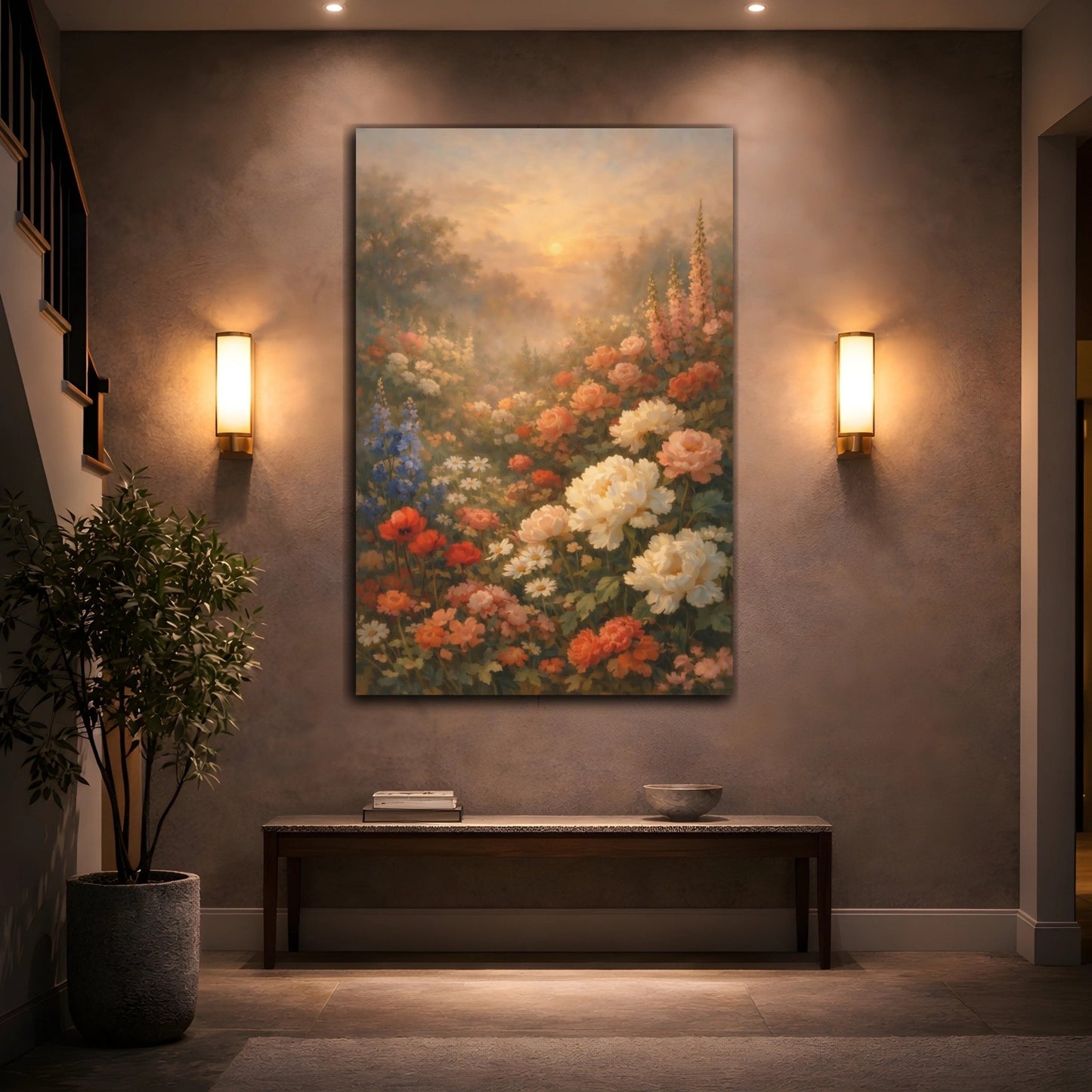 Floral Flower Garden Warm - Canvas Wall Art Print - YesArtYes