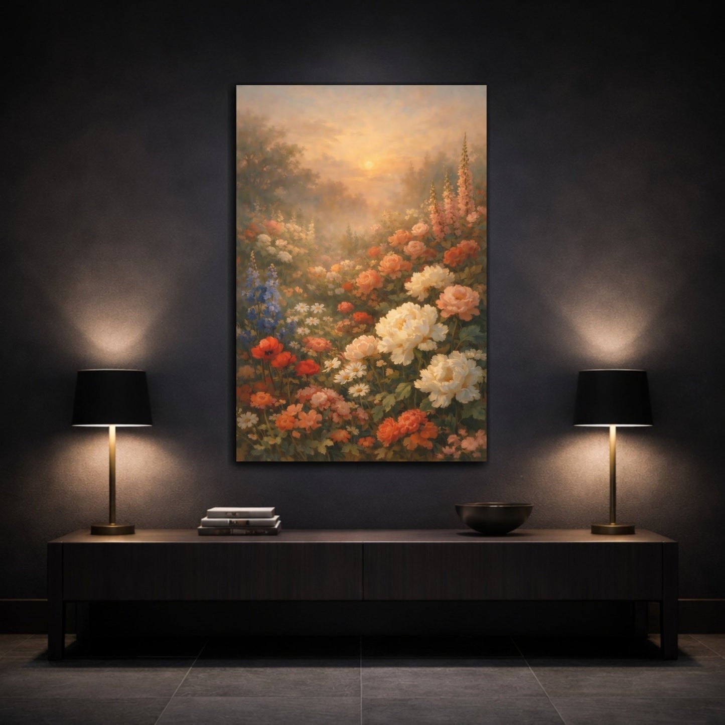 Floral Flower Garden Warm - Canvas Wall Art Print - YesArtYes