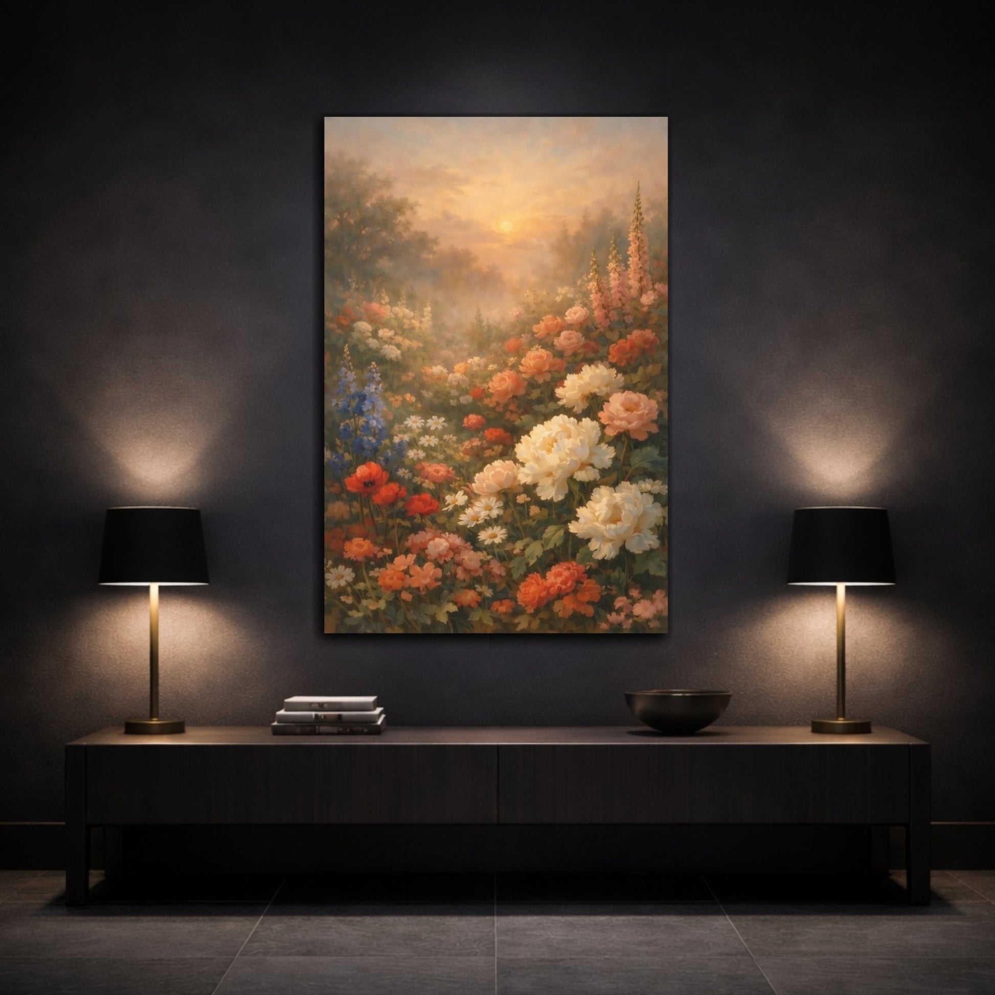 Floral Flower Garden Warm - Canvas Wall Art Print - YesArtYes