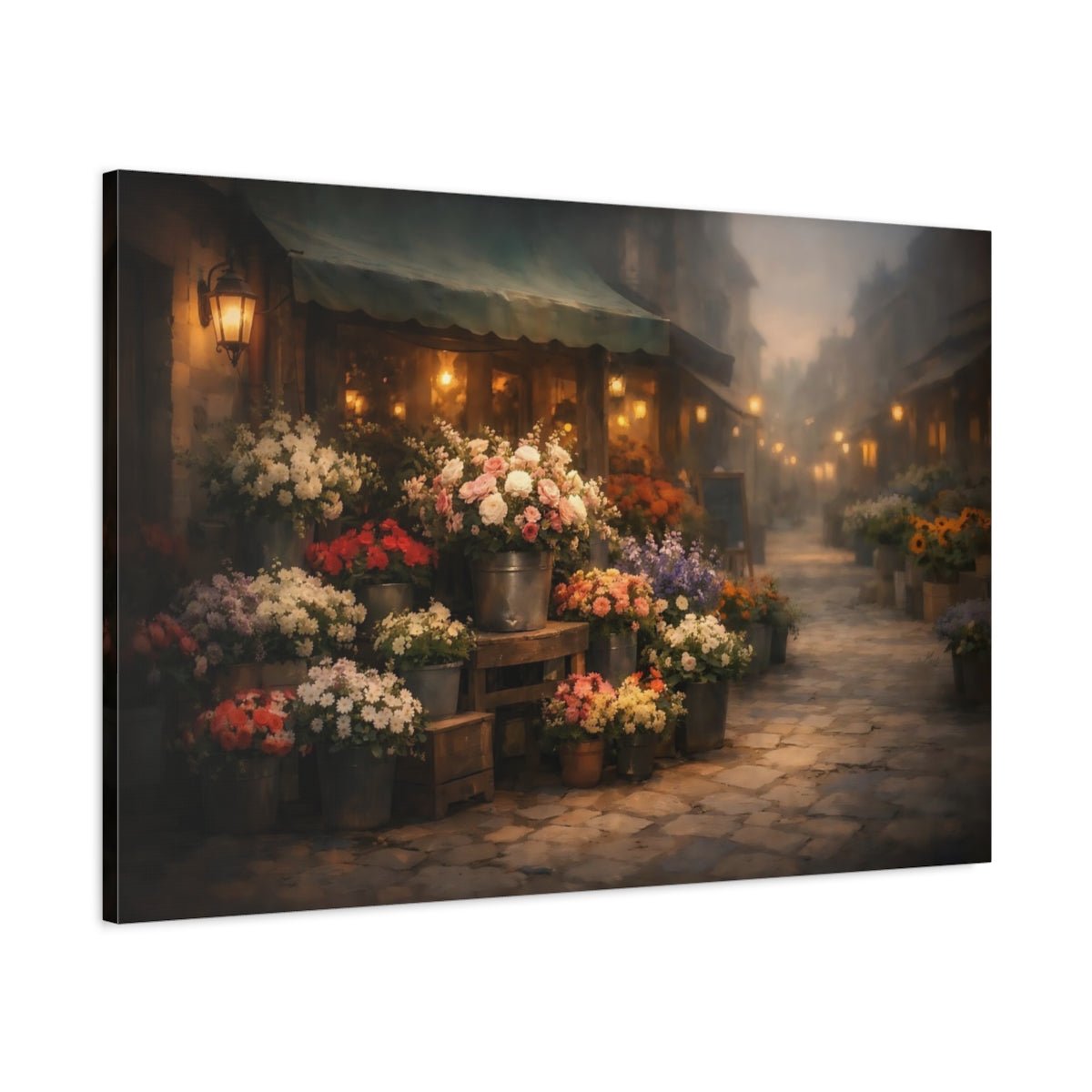 Floral Flower Market Evening Shop - Canvas Wall Art Print - YesArtYes