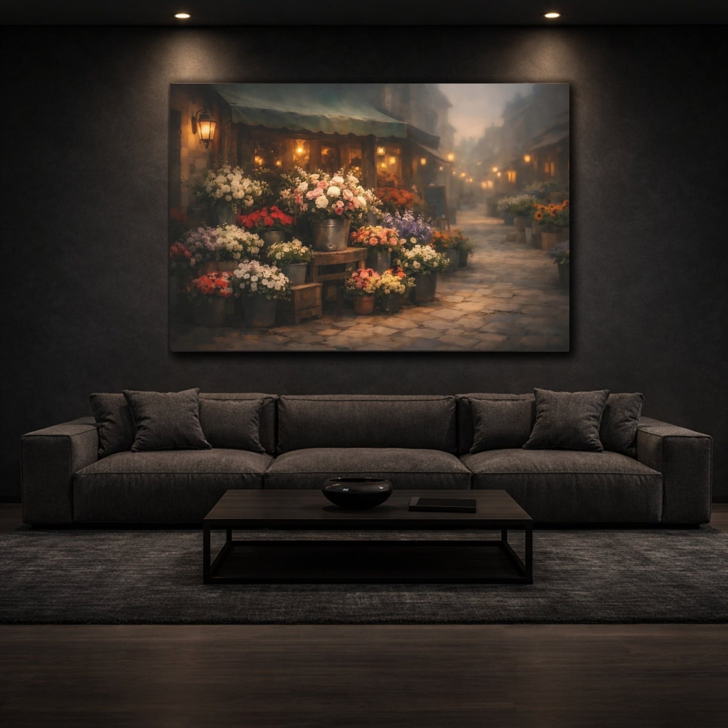 Floral Flower Market Evening Shop - Canvas Wall Art Print - YesArtYes