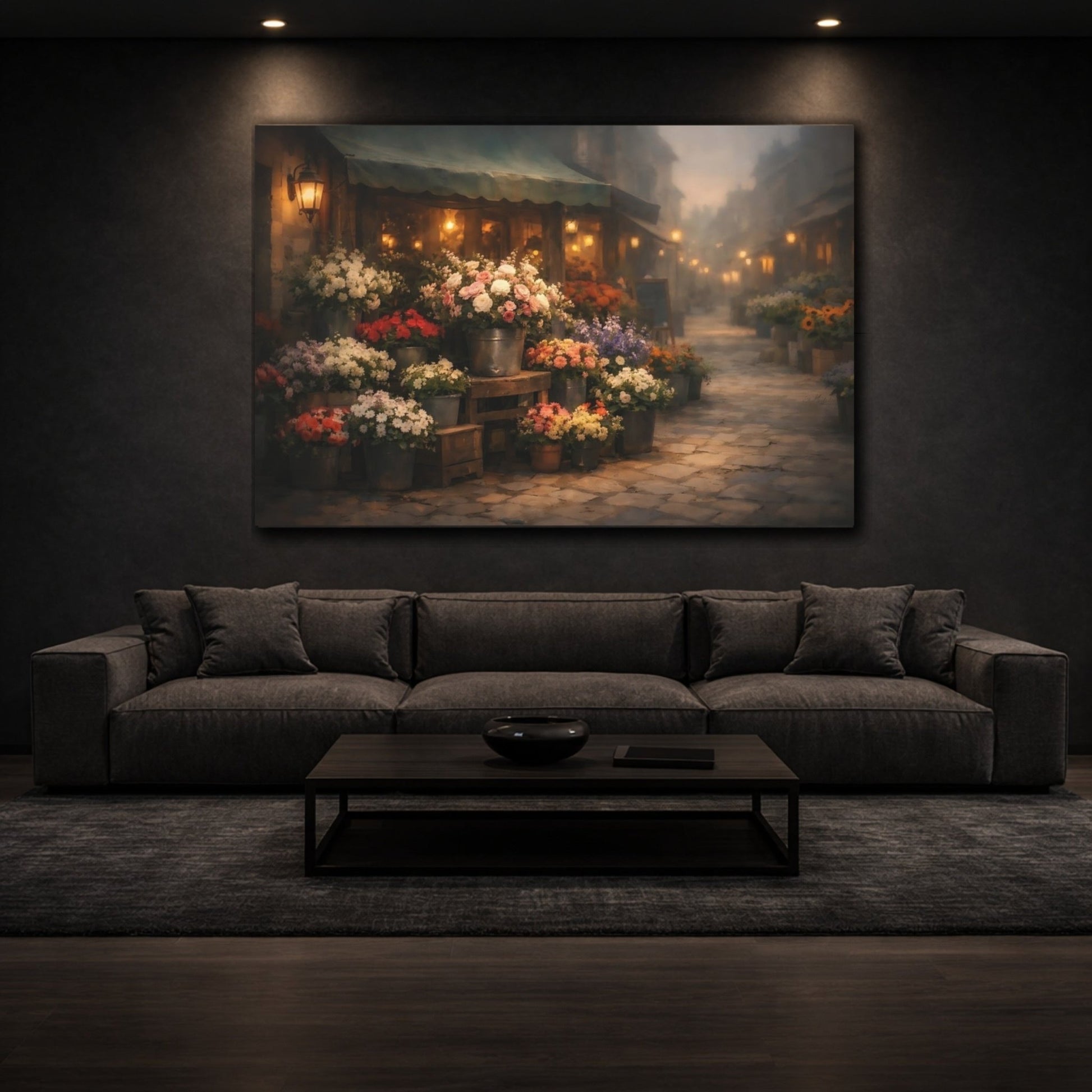 Floral Flower Market Evening Shop - Canvas Wall Art Print - YesArtYes