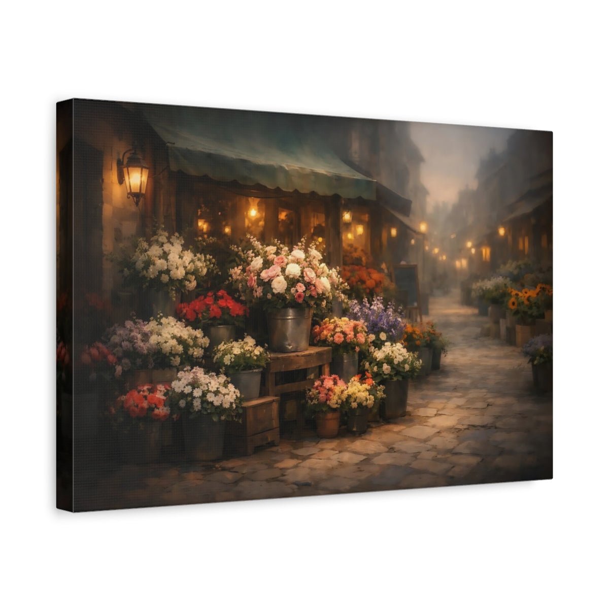 Floral Flower Market Evening Shop - Canvas Wall Art Print - YesArtYes