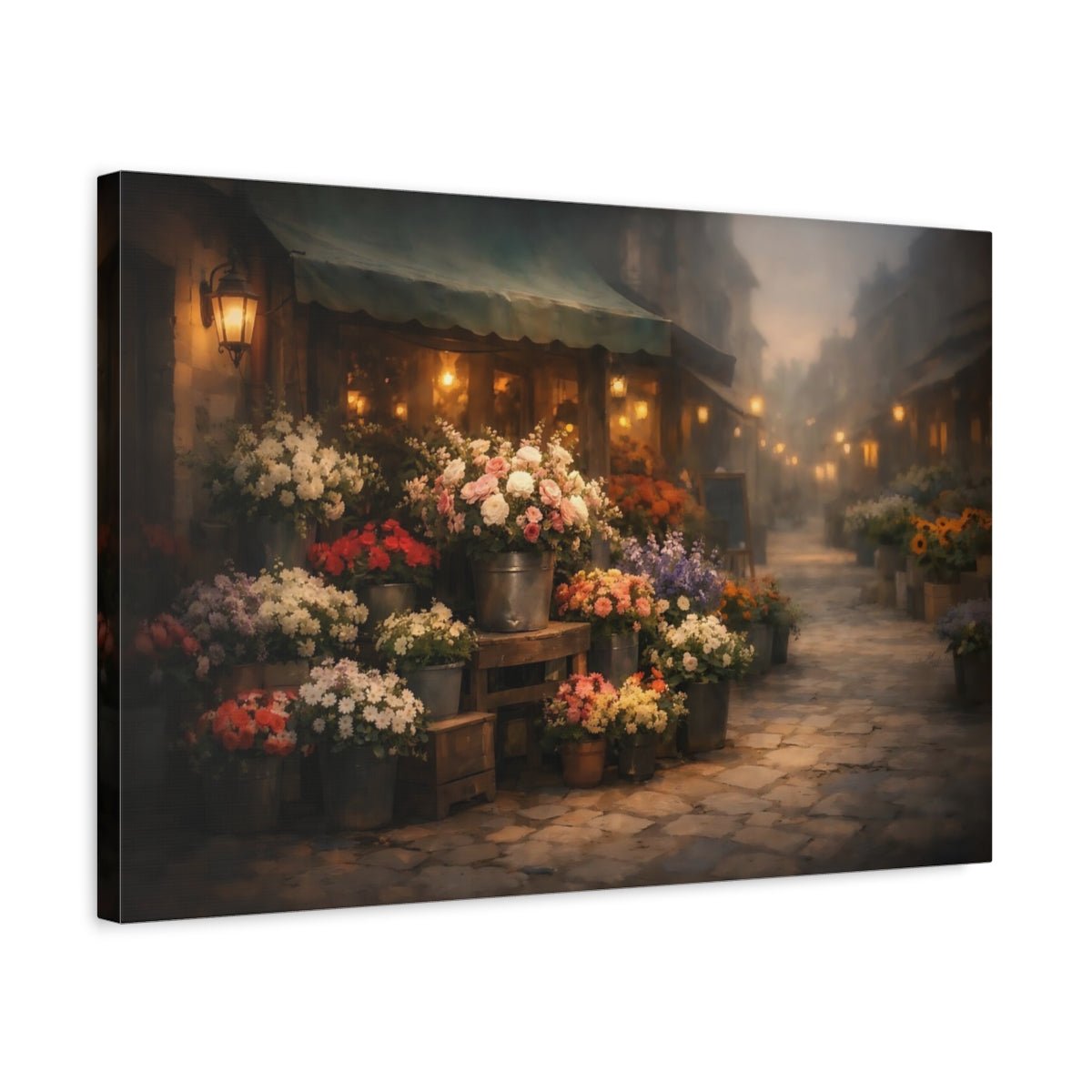 Floral Flower Market Evening Shop - Canvas Wall Art Print - YesArtYes