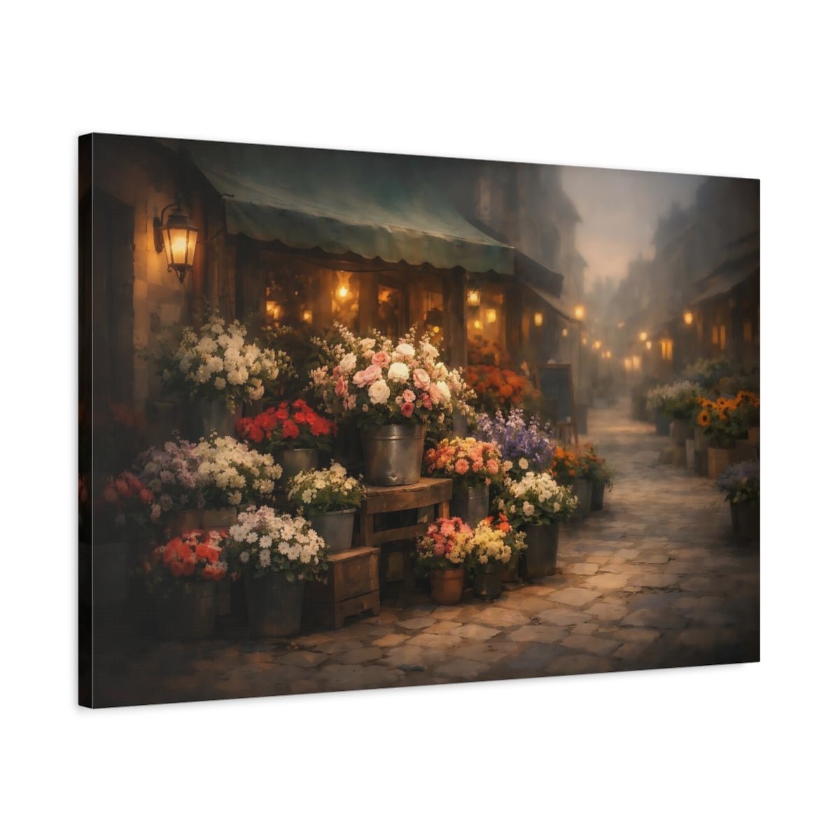 Floral Flower Market Evening Shop - Canvas Wall Art Print - YesArtYes