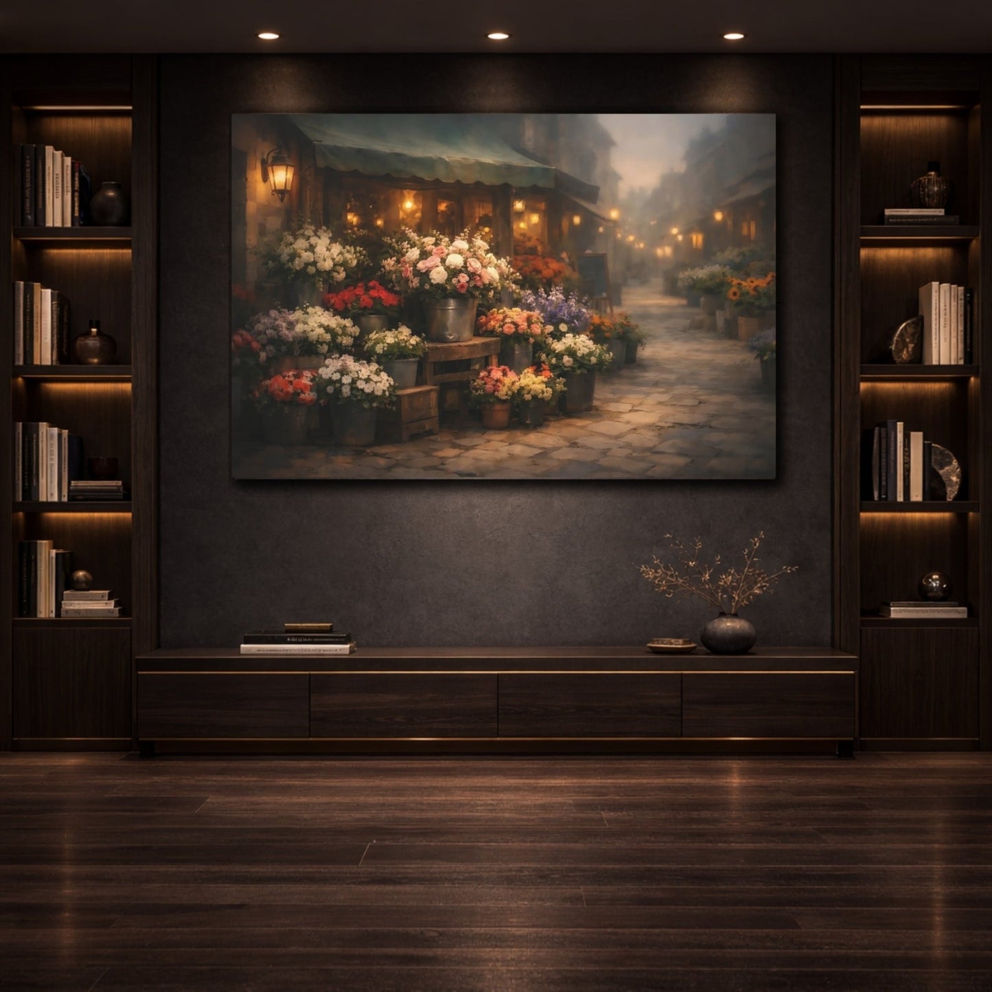 Floral Flower Market Evening Shop - Canvas Wall Art Print - YesArtYes