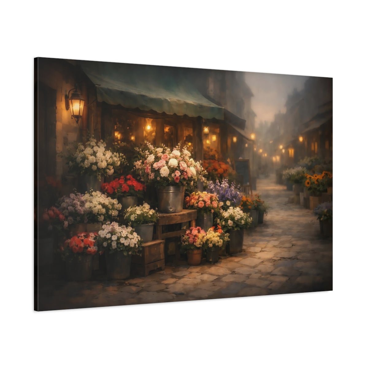 Floral Flower Market Evening Shop - Canvas Wall Art Print - YesArtYes