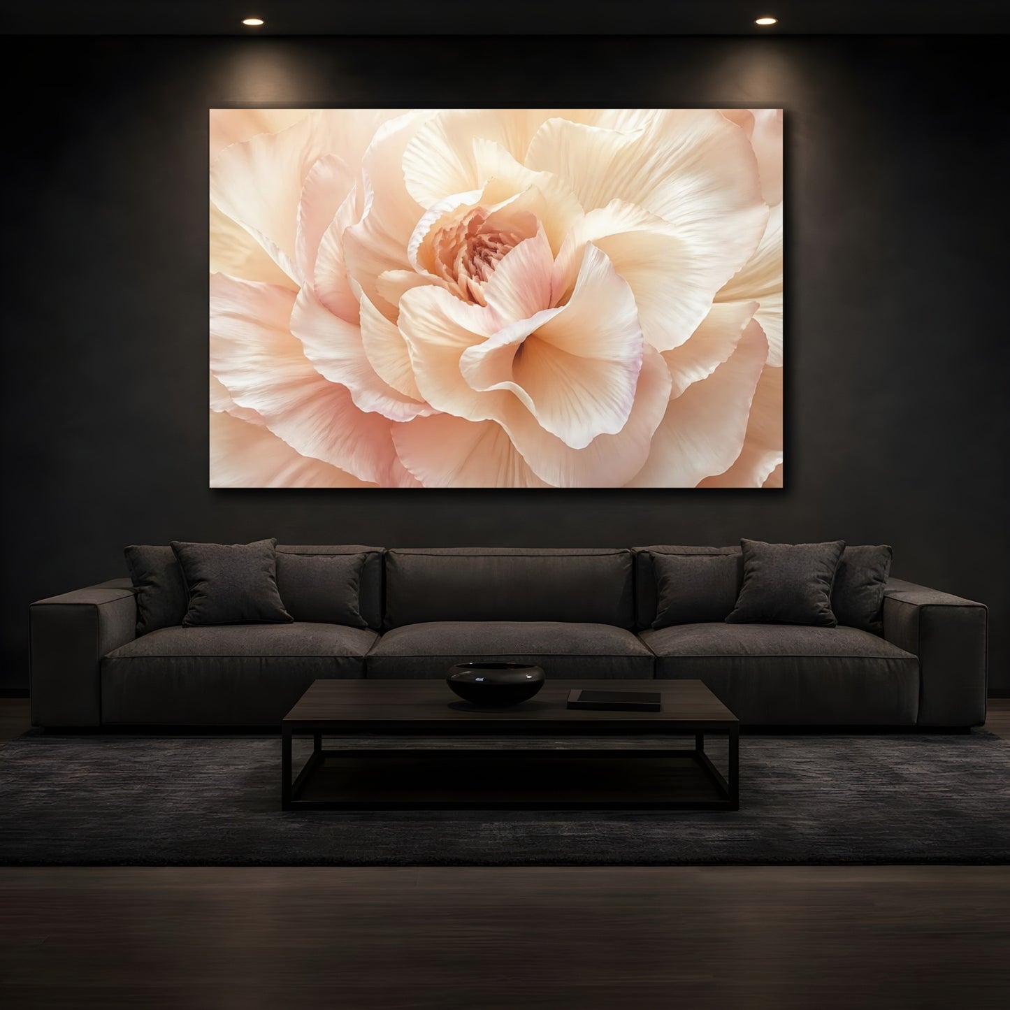 Mockup 4. Floral Flower Pink And Beige shown as stretched canvas wall art