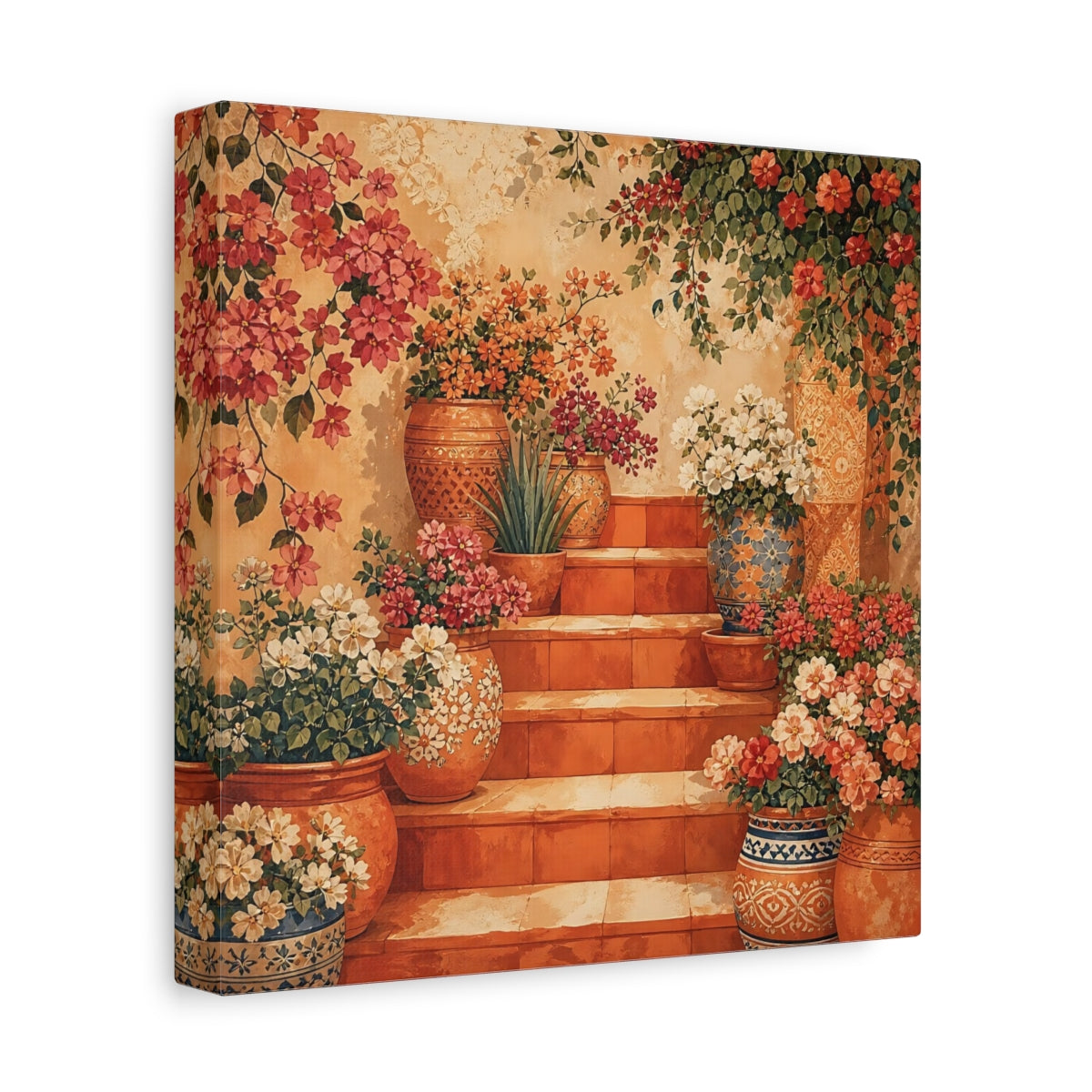 Side Mockup 9. Floral Flower Pots Terracotta Floral shown as stretched canvas wall art