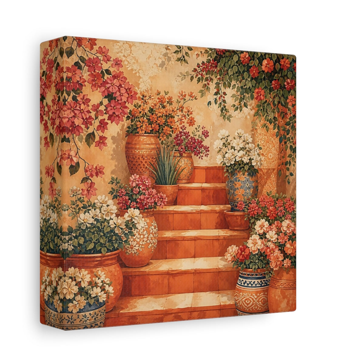 Side Mockup 2. Floral Flower Pots Terracotta Floral shown as stretched canvas wall art