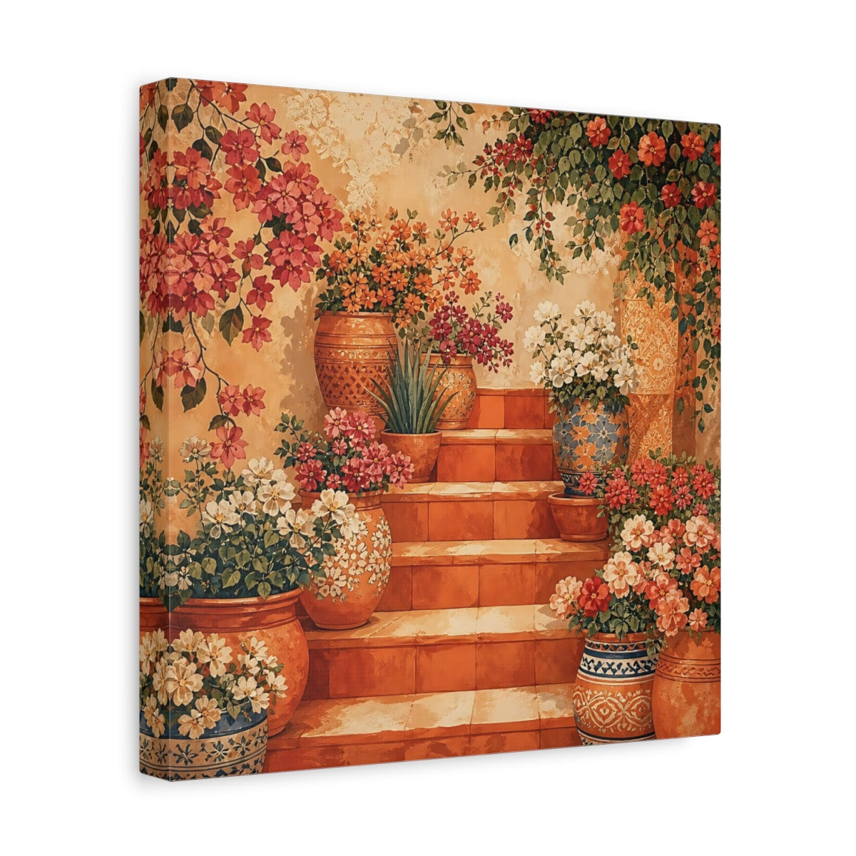 Side Mockup 8. Floral Flower Pots Terracotta Floral shown as stretched canvas wall art