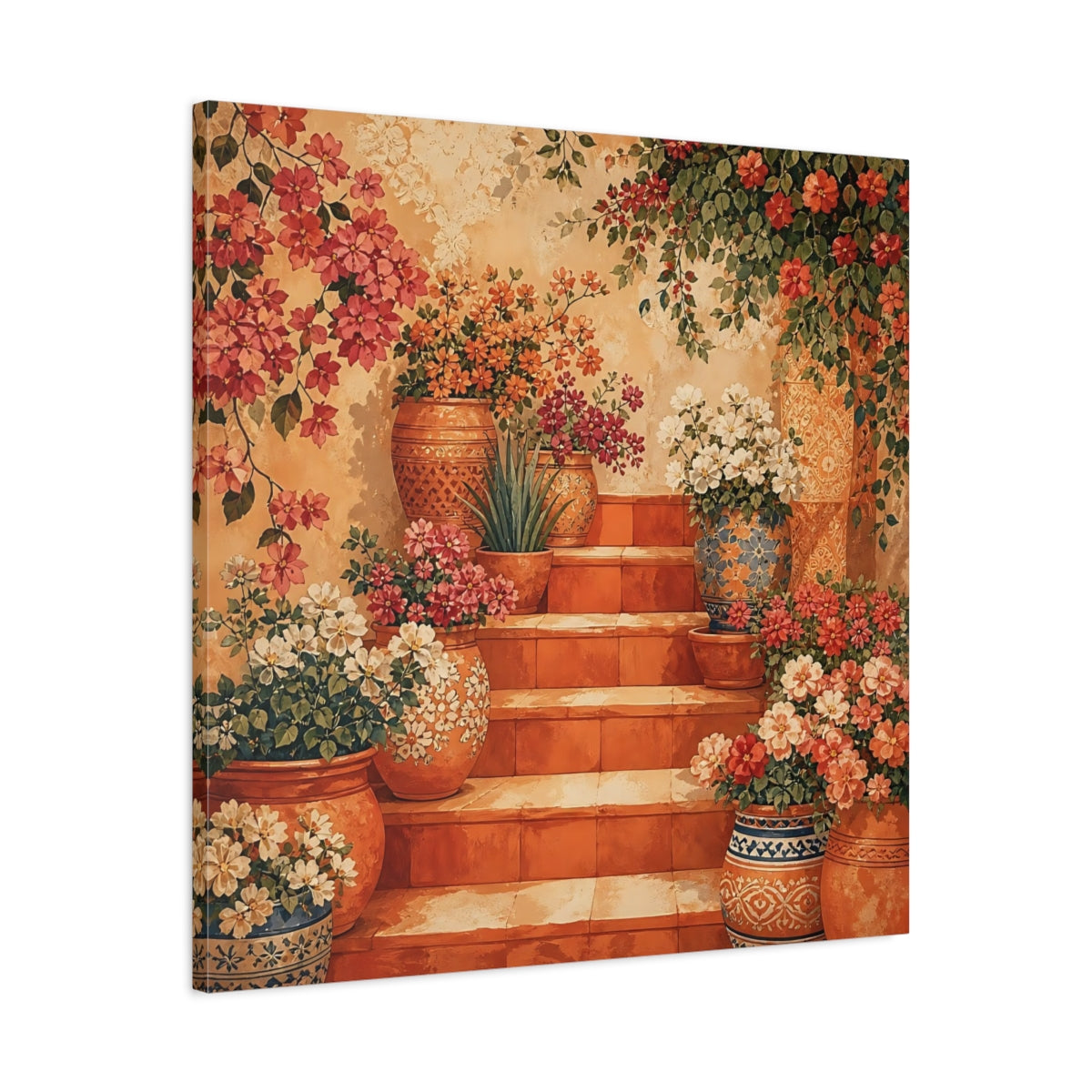Side Mockup 3. Floral Flower Pots Terracotta Floral shown as stretched canvas wall art