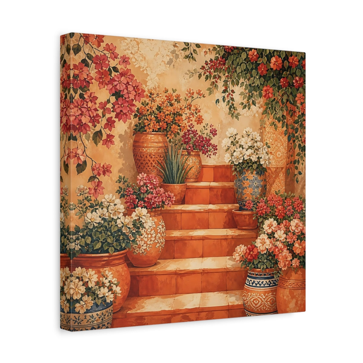 Side Mockup 7. Floral Flower Pots Terracotta Floral shown as stretched canvas wall art