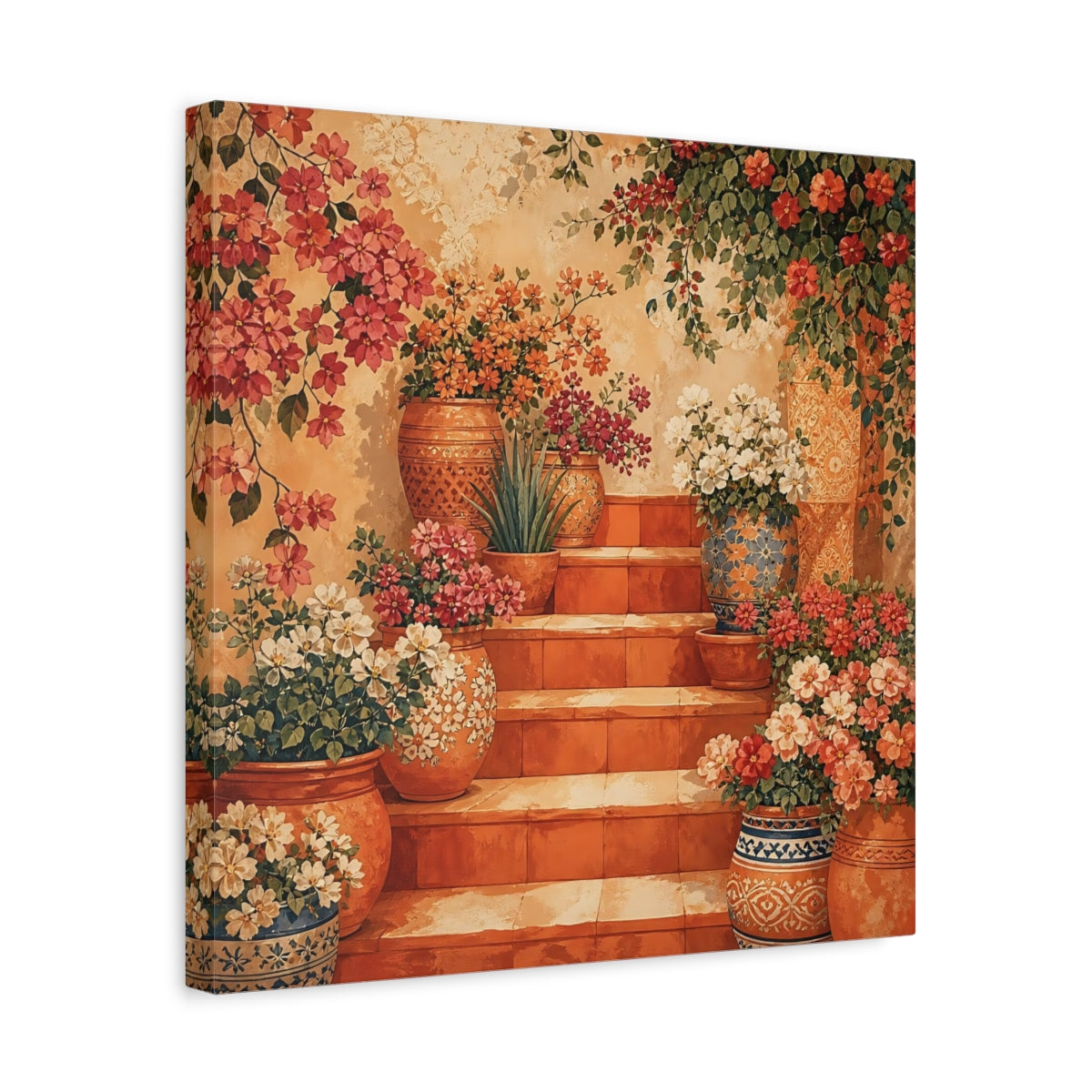 Side Mockup 6. Floral Flower Pots Terracotta Floral shown as stretched canvas wall art