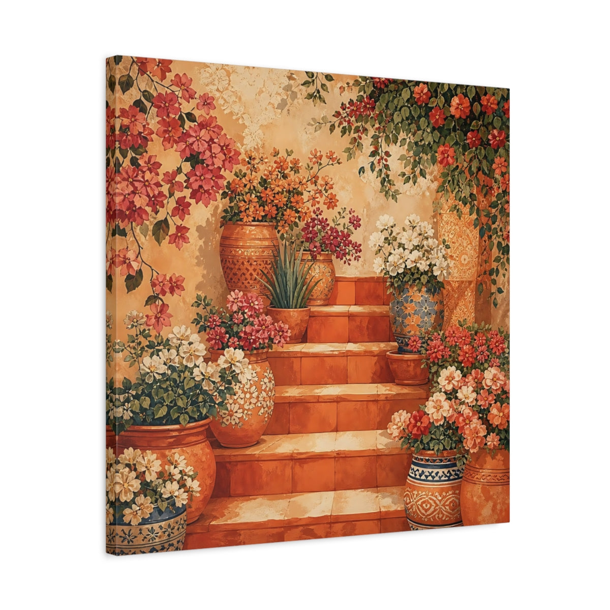 Side Mockup 4. Floral Flower Pots Terracotta Floral shown as stretched canvas wall art