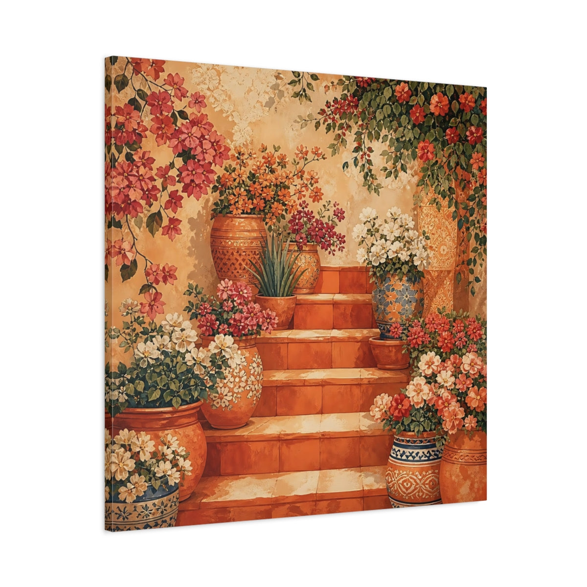 Main Mockup. Floral Flower Pots Terracotta Floral shown as stretched canvas wall art