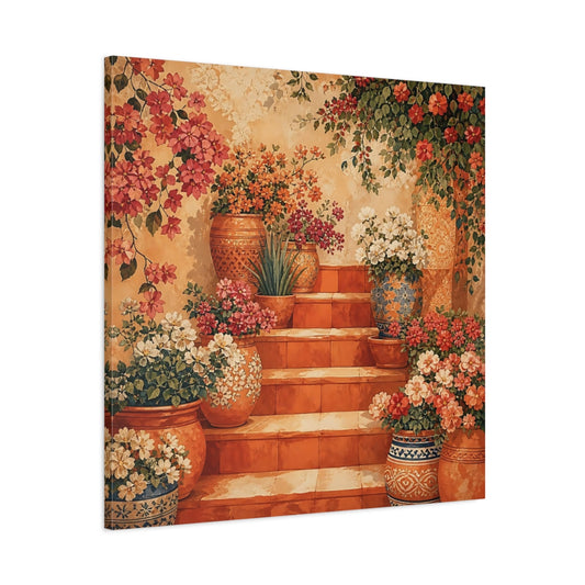 Main Mockup. Floral Flower Pots Terracotta Floral shown as stretched canvas wall art
