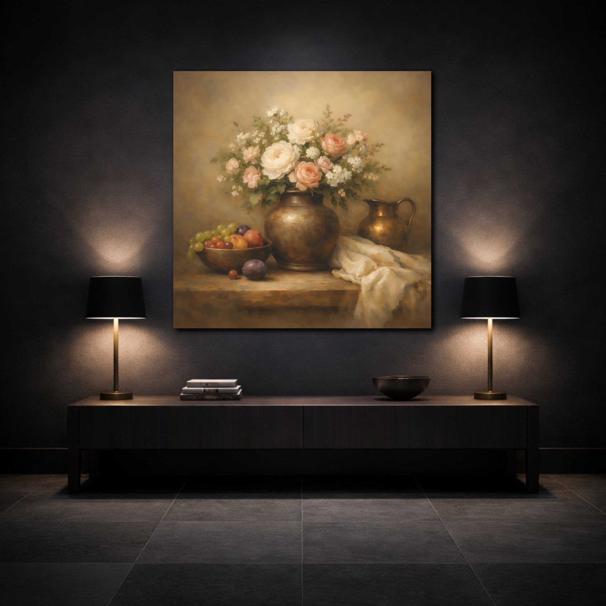 Mockup 3. Floral Flower Vase Floral Still Life shown as stretched canvas wall art