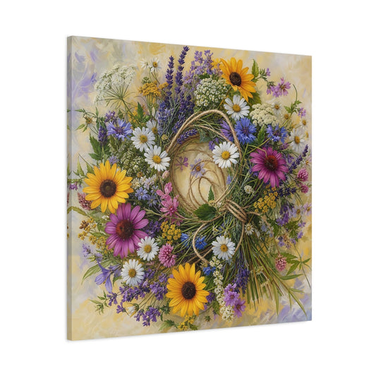Main Mockup. Floral Flower Wreath Colorful Flower Wreath shown as stretched canvas wall art